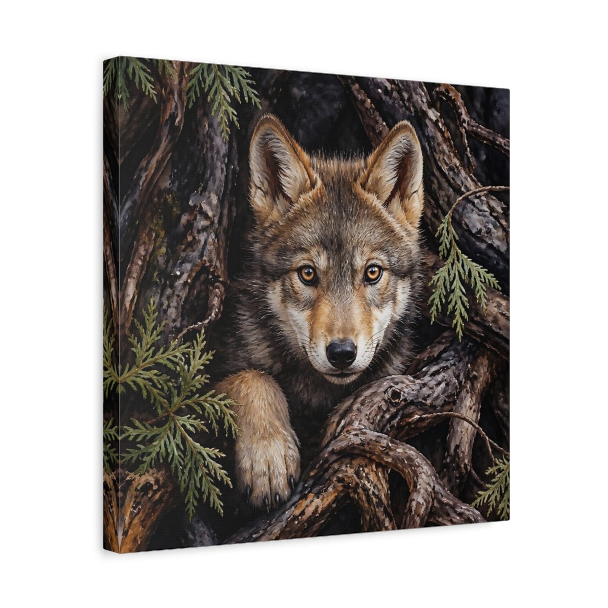 Animals Wolf Brown Canvas Print Wall Art – Realistic Living Room, Above Console Table - YesArtYes
