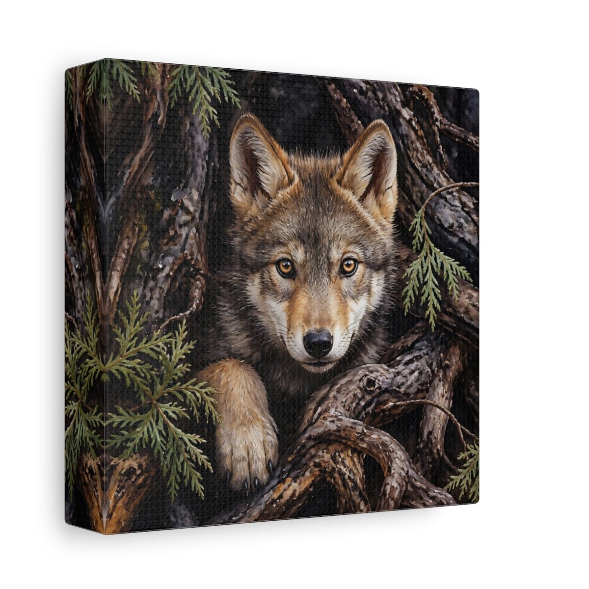 Animals Wolf Brown Canvas Print Wall Art – Realistic Living Room, Above Console Table - YesArtYes