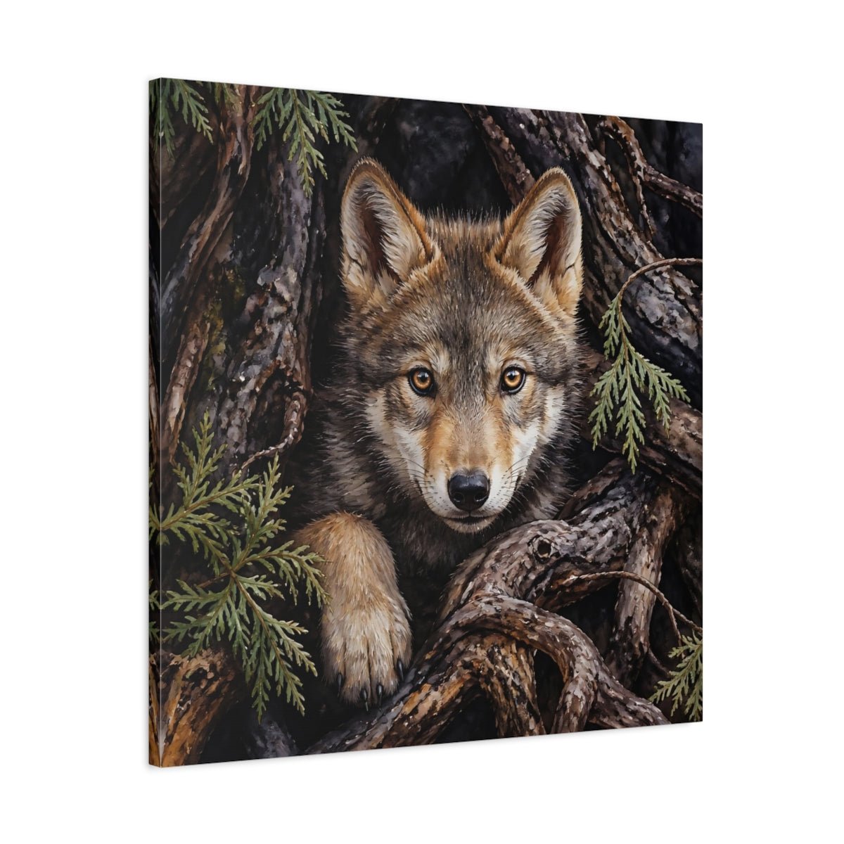 Animals Wolf Brown Canvas Print Wall Art – Realistic Living Room, Above Console Table - YesArtYes