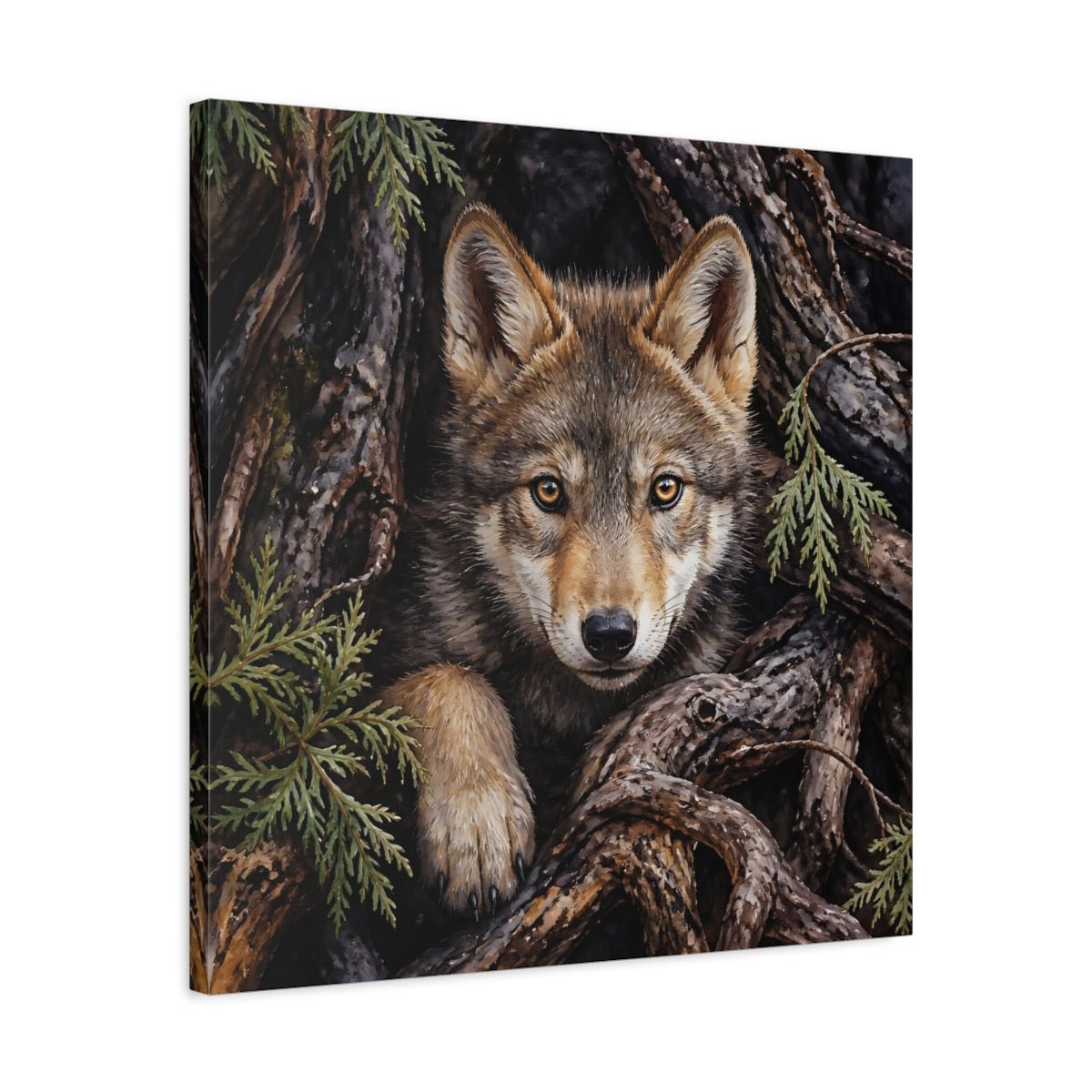 Animals Wolf Brown Canvas Print Wall Art – Realistic Living Room, Above Console Table - YesArtYes