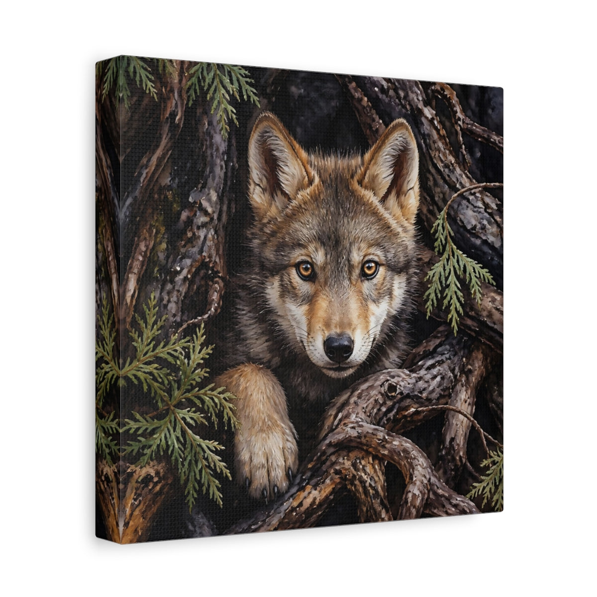 Side Mockup 9. Animals Wolf Brown Wolf shown as canvas print