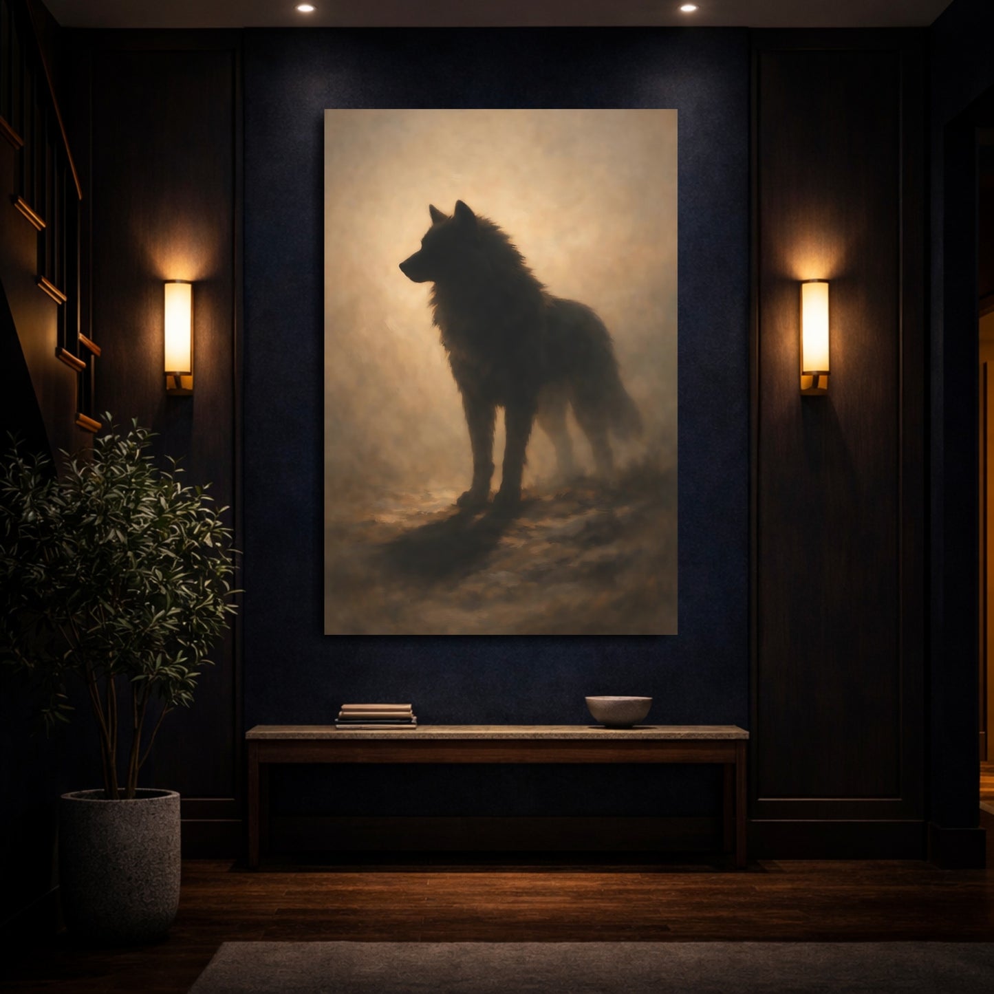Mockup 3. Animals Wolf Brown Wolf shown as stretched canvas wall art