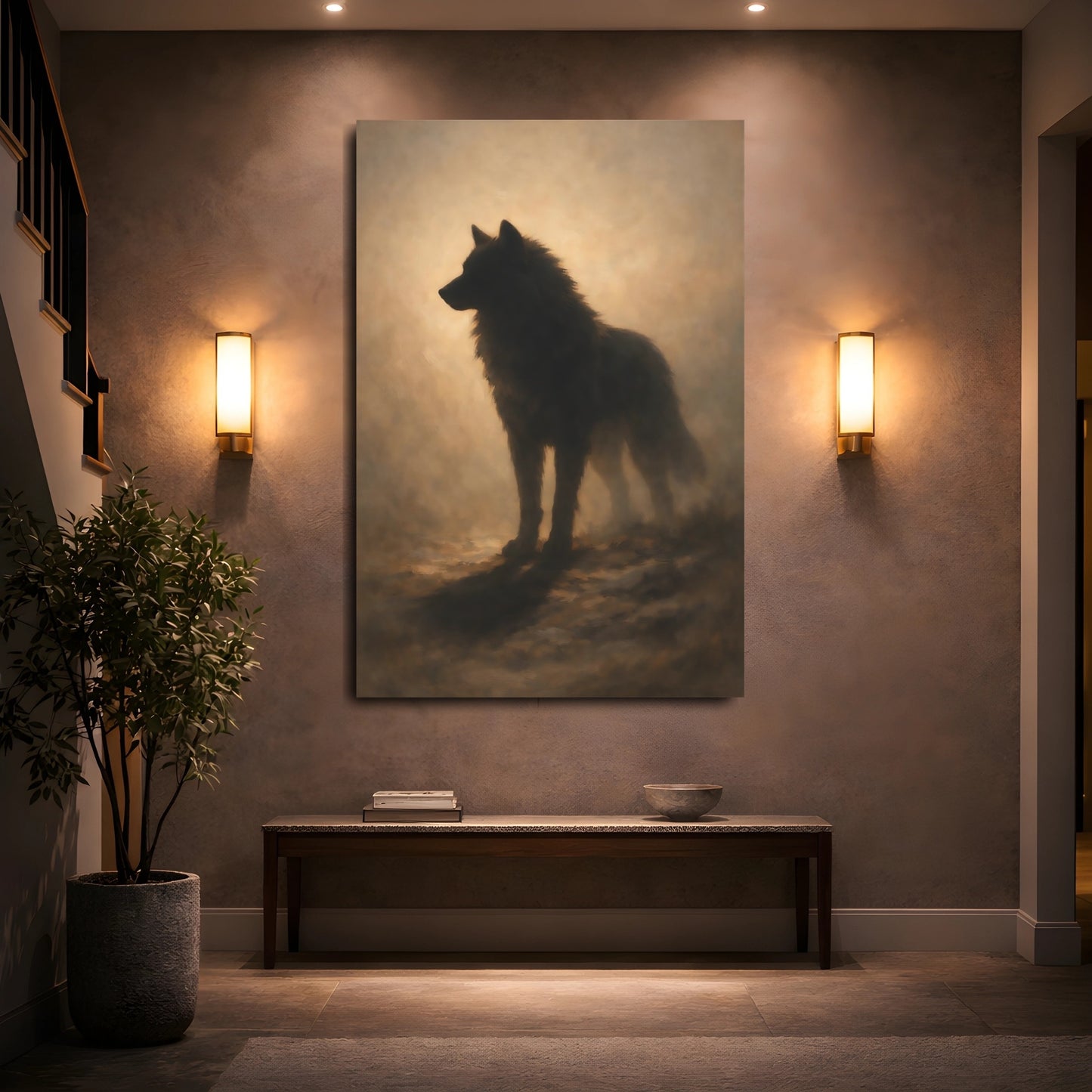 Mockup 4. Animals Wolf Brown Wolf shown as stretched canvas wall art