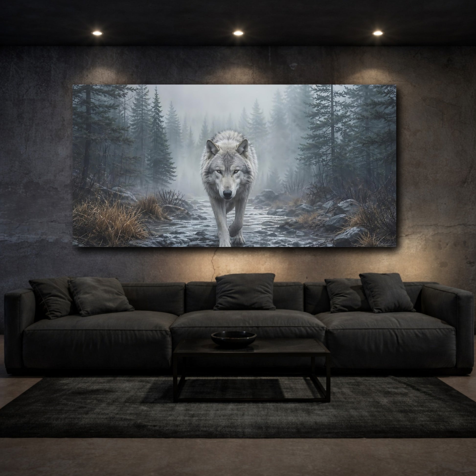 Mockup 2. Animals Wolf Gray Forest Wolf shown as stretched canvas wall art