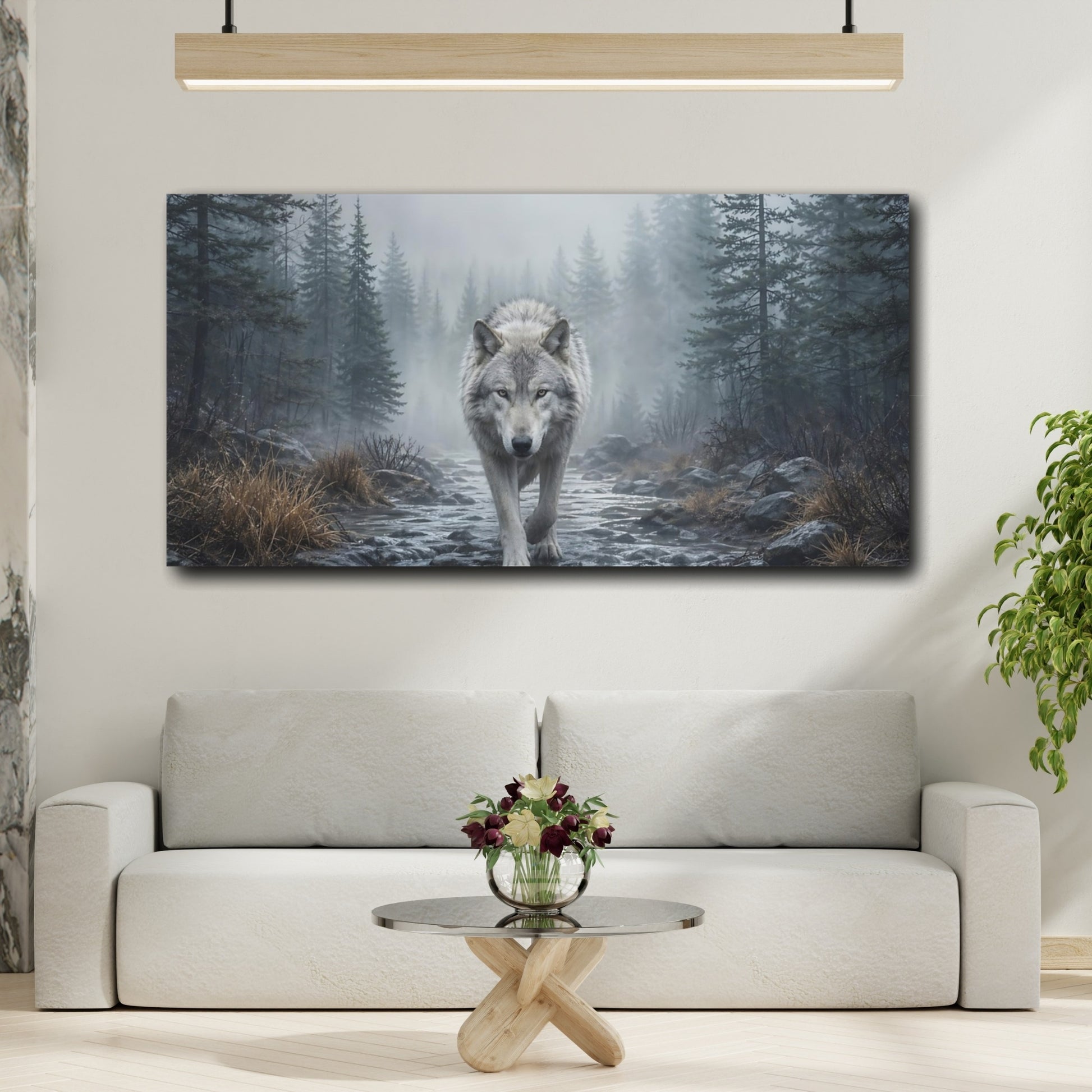 Mockup 3. Animals Wolf Gray Forest Wolf shown as stretched canvas wall art