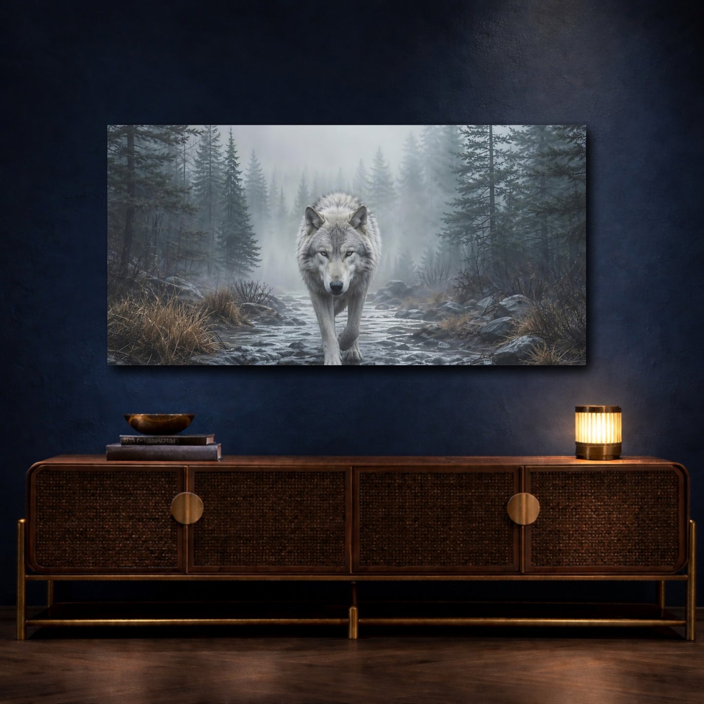 Mockup 4. Animals Wolf Gray Forest Wolf shown as stretched canvas wall art