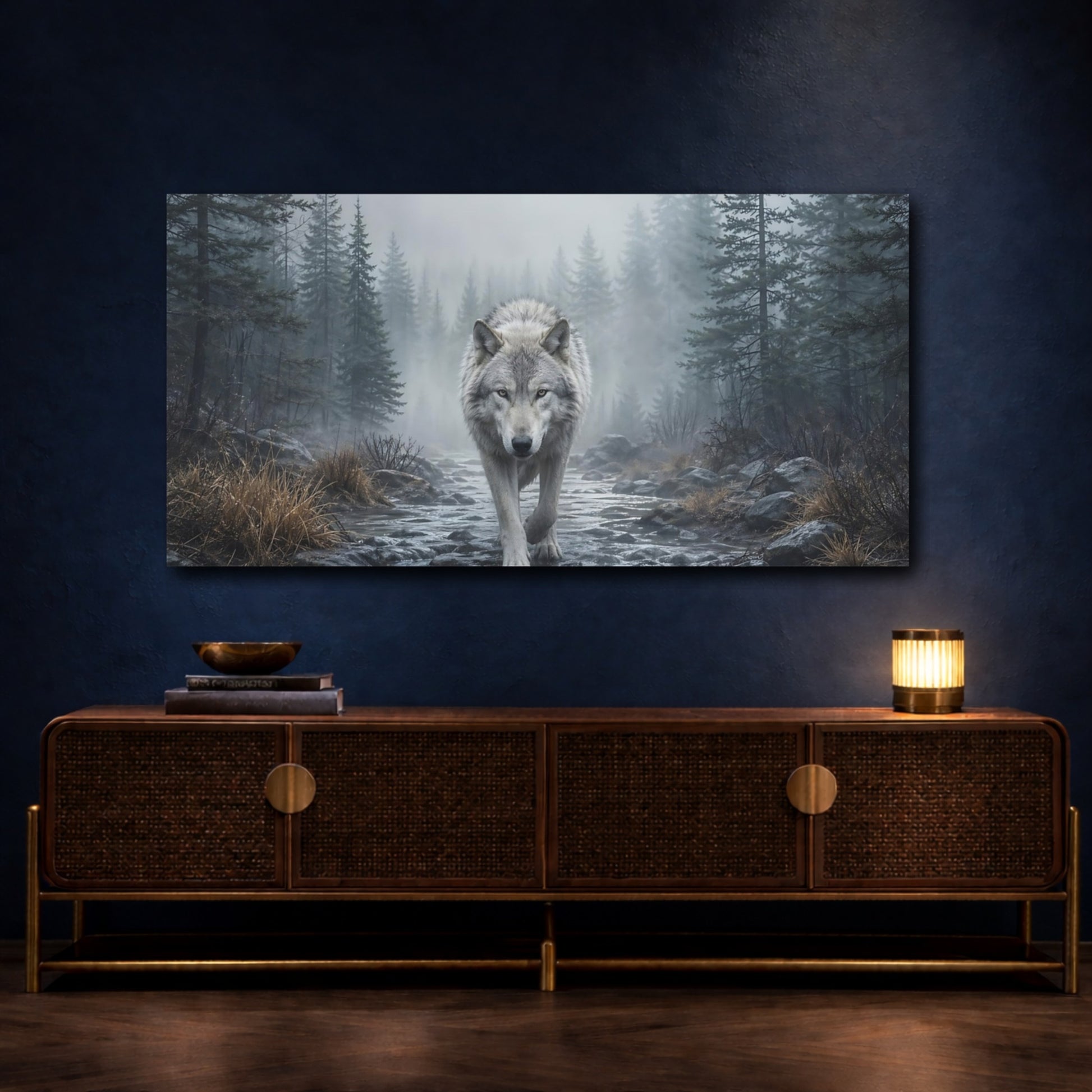 Mockup 4. Animals Wolf Gray Forest Wolf shown as stretched canvas wall art