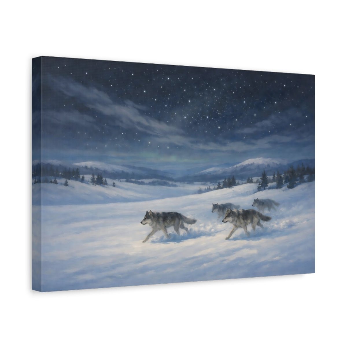 Animals Wolves Blue And White - Canvas Wall Art Print - YesArtYes