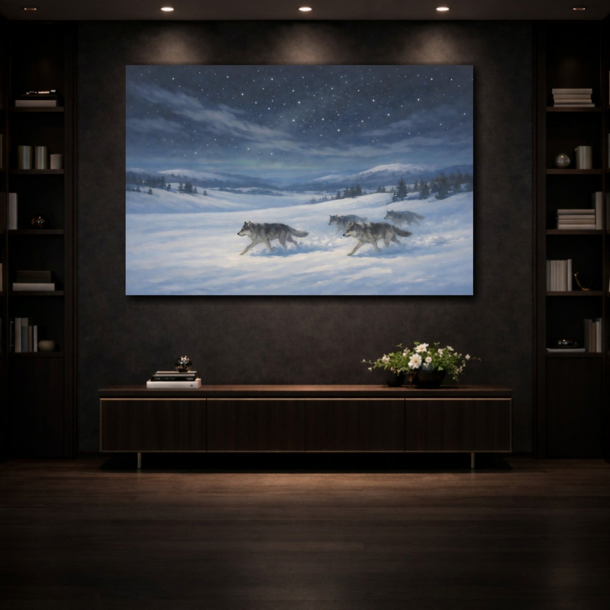 Animals Wolves Blue And White - Canvas Wall Art Print - YesArtYes