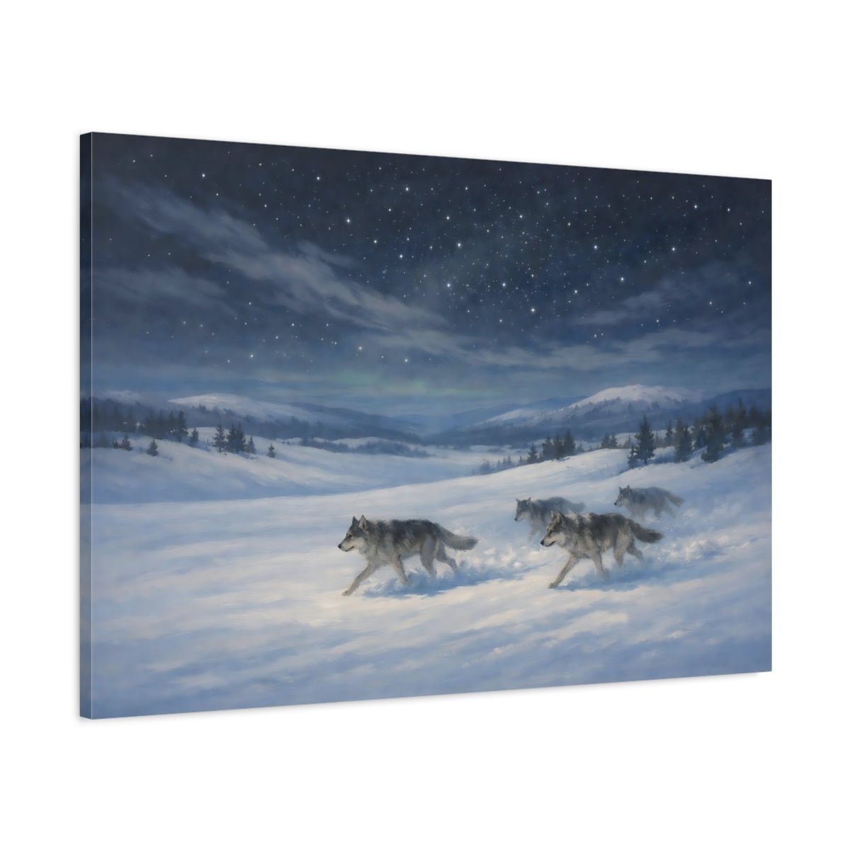Animals Wolves Blue And White - Canvas Wall Art Print - YesArtYes