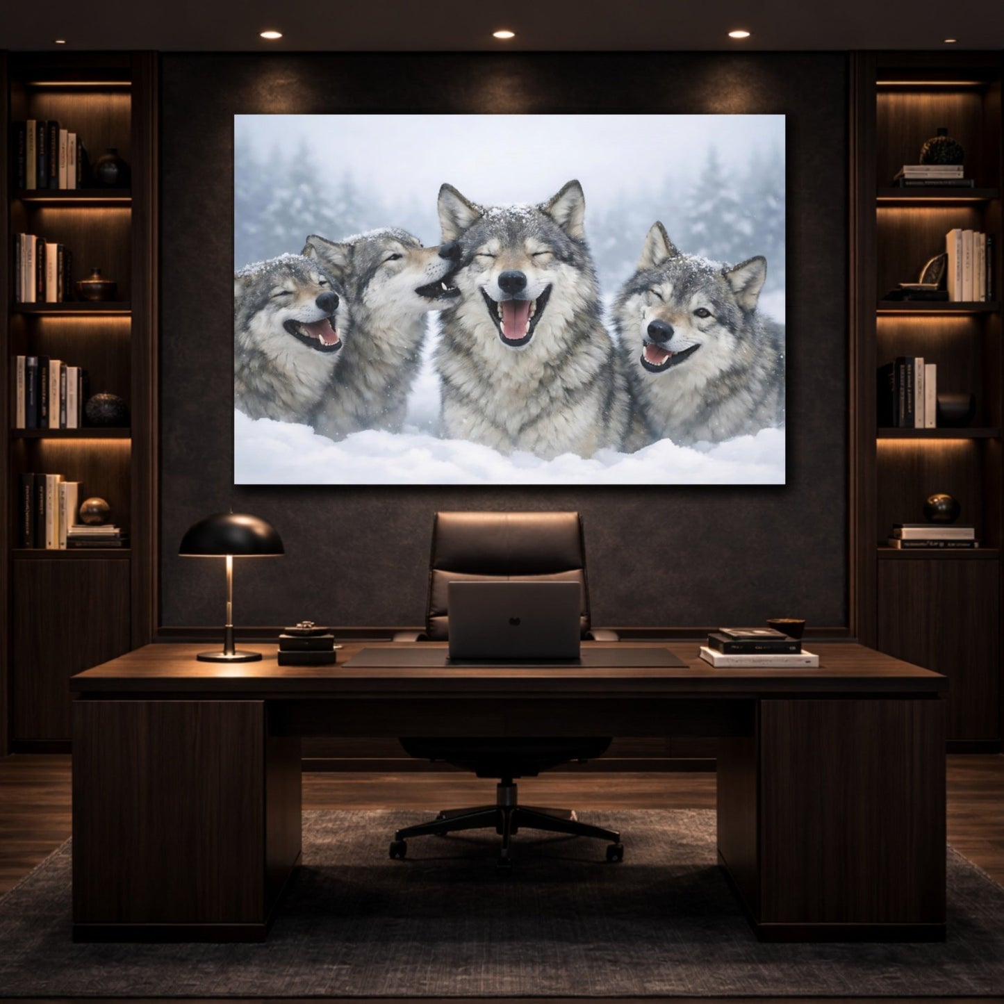 Animals Wolves Happy In Snow - Canvas Wall Art Print - YesArtYes