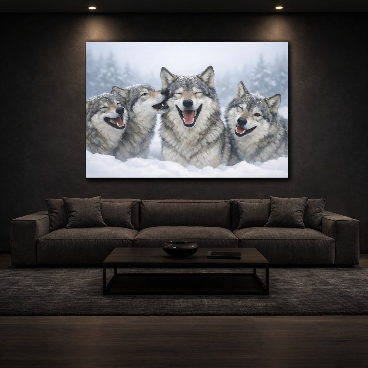 Animals Wolves Happy In Snow - Canvas Wall Art Print - YesArtYes