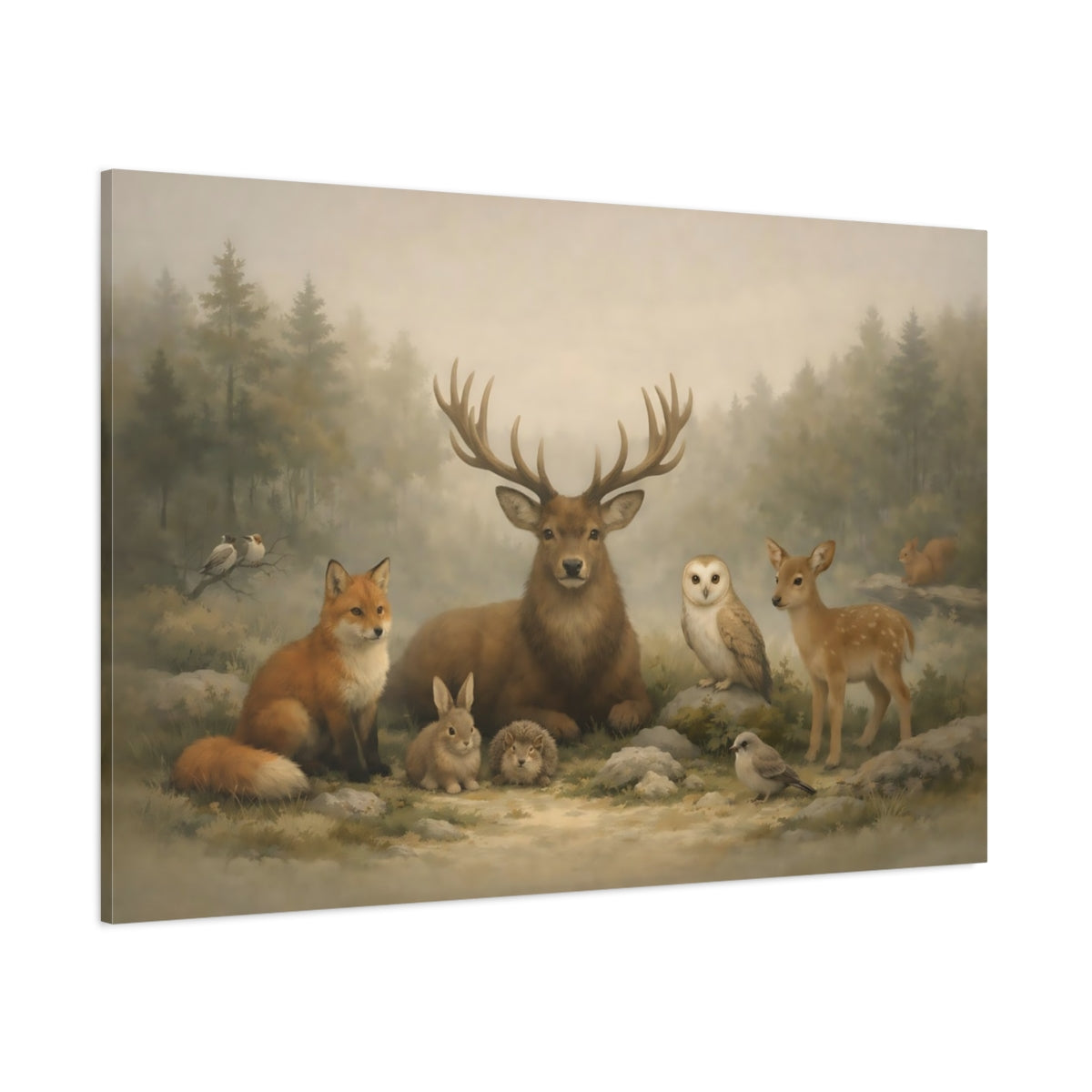 Animals Woodland Animals Misty Woodland Animals shown as stretched canvas wall art