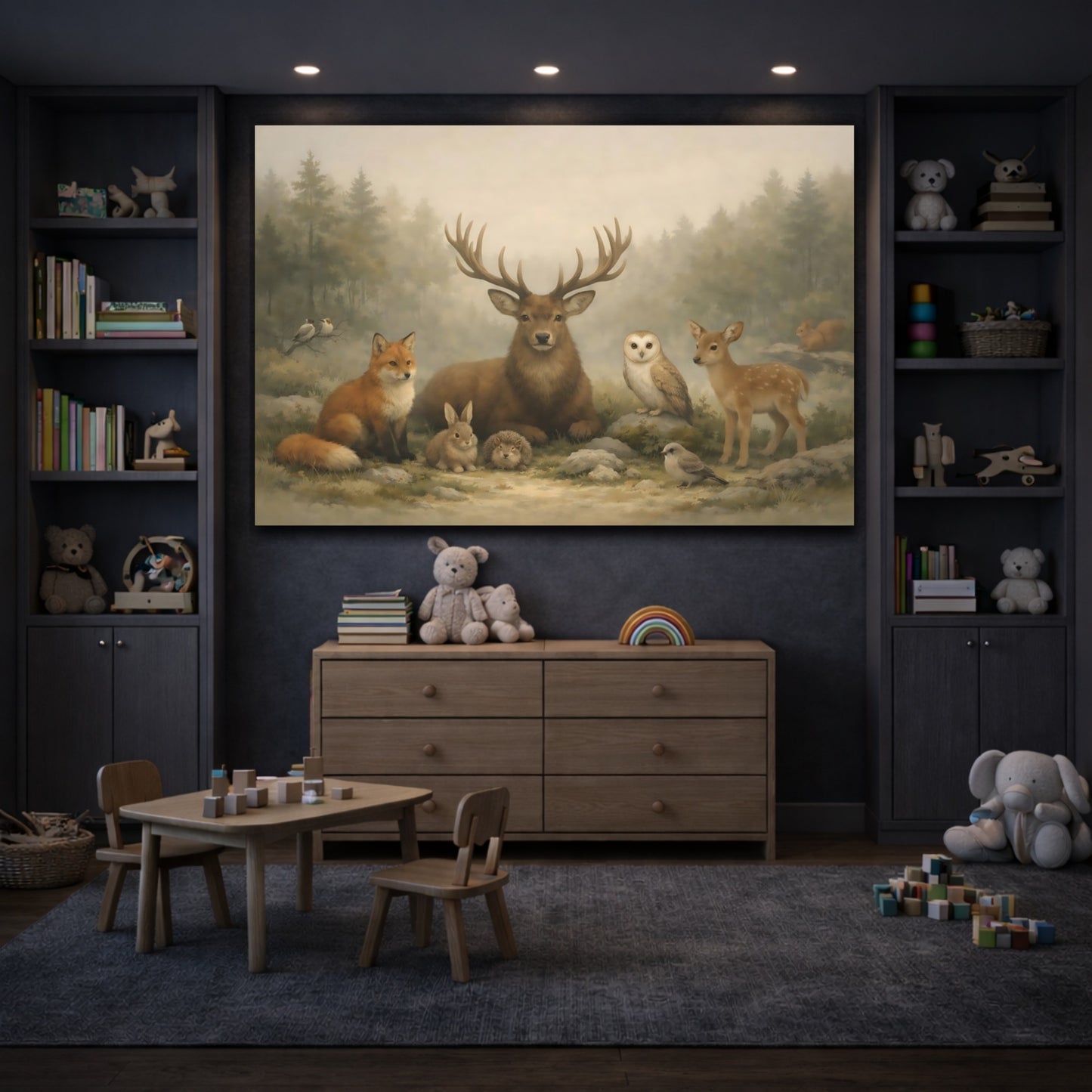 Animals Woodland Animals Misty Woodland Animals shown as front canvas room wall art