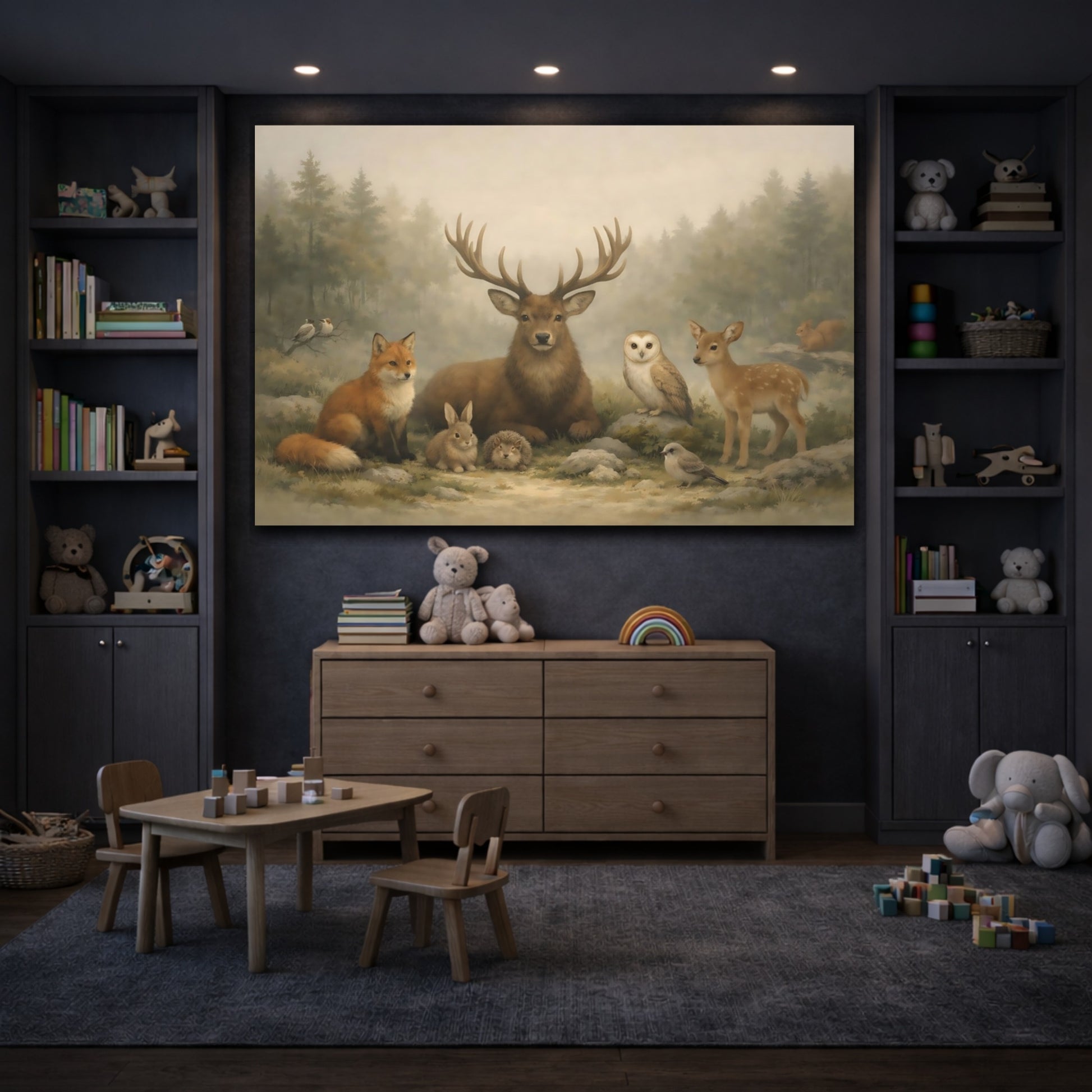 Animals Woodland Animals Misty Woodland Animals shown as front canvas room wall art
