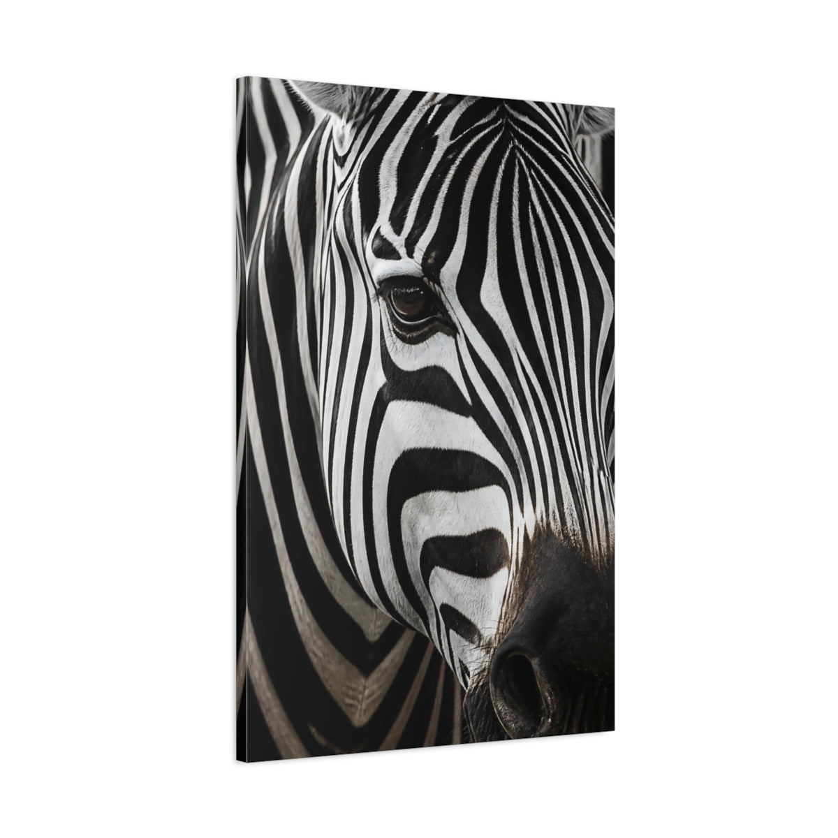 Main Mockup. Animals Zebra Portrait Close-Up shown as canvas print