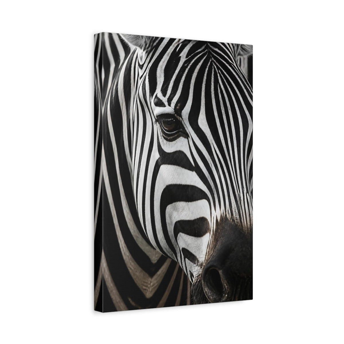 Side Mockup 4. Animals Zebra Portrait Close-Up shown as canvas print