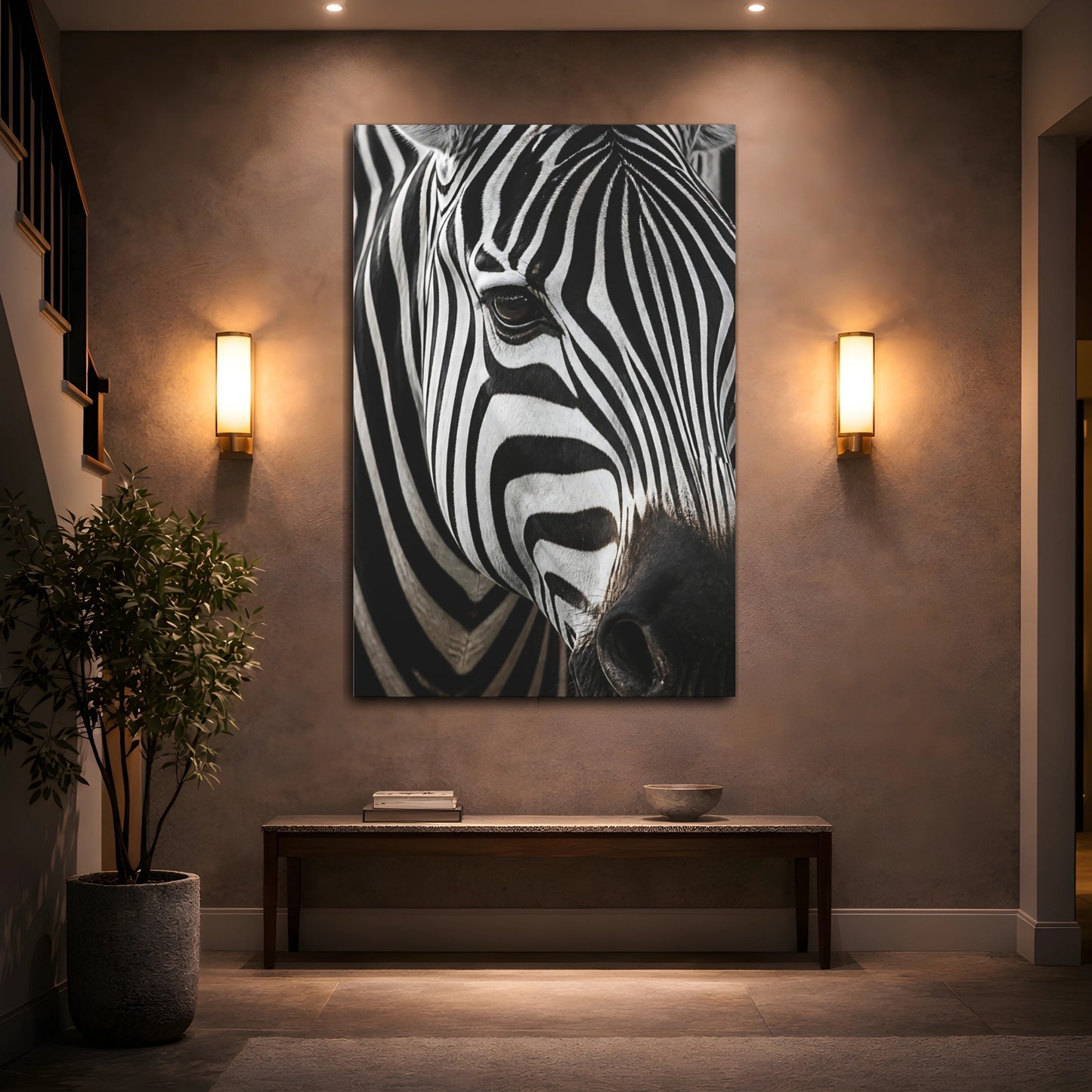 Mockup 2. Animals Zebra Portrait Close-Up shown as canvas print
