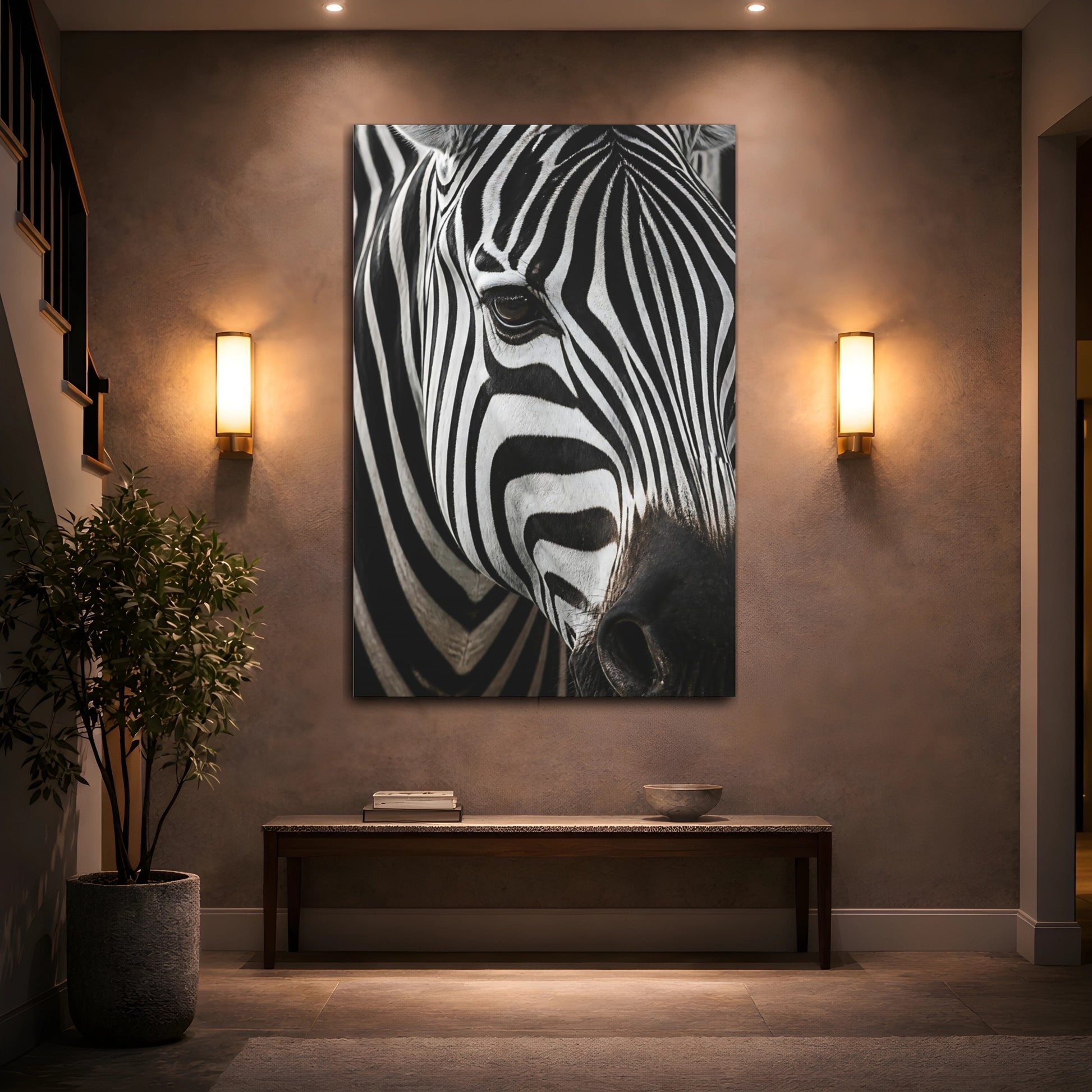 Mockup 2. Animals Zebra Portrait Close-Up shown as canvas print