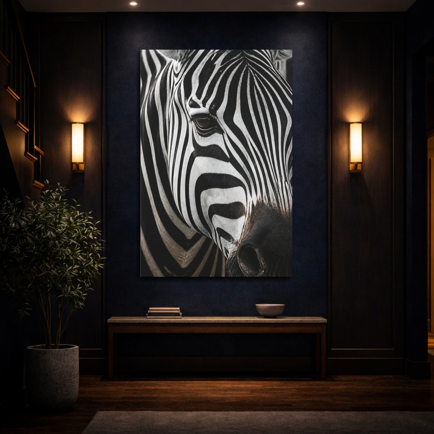 Mockup 4. Animals Zebra Portrait Close-Up shown as canvas print