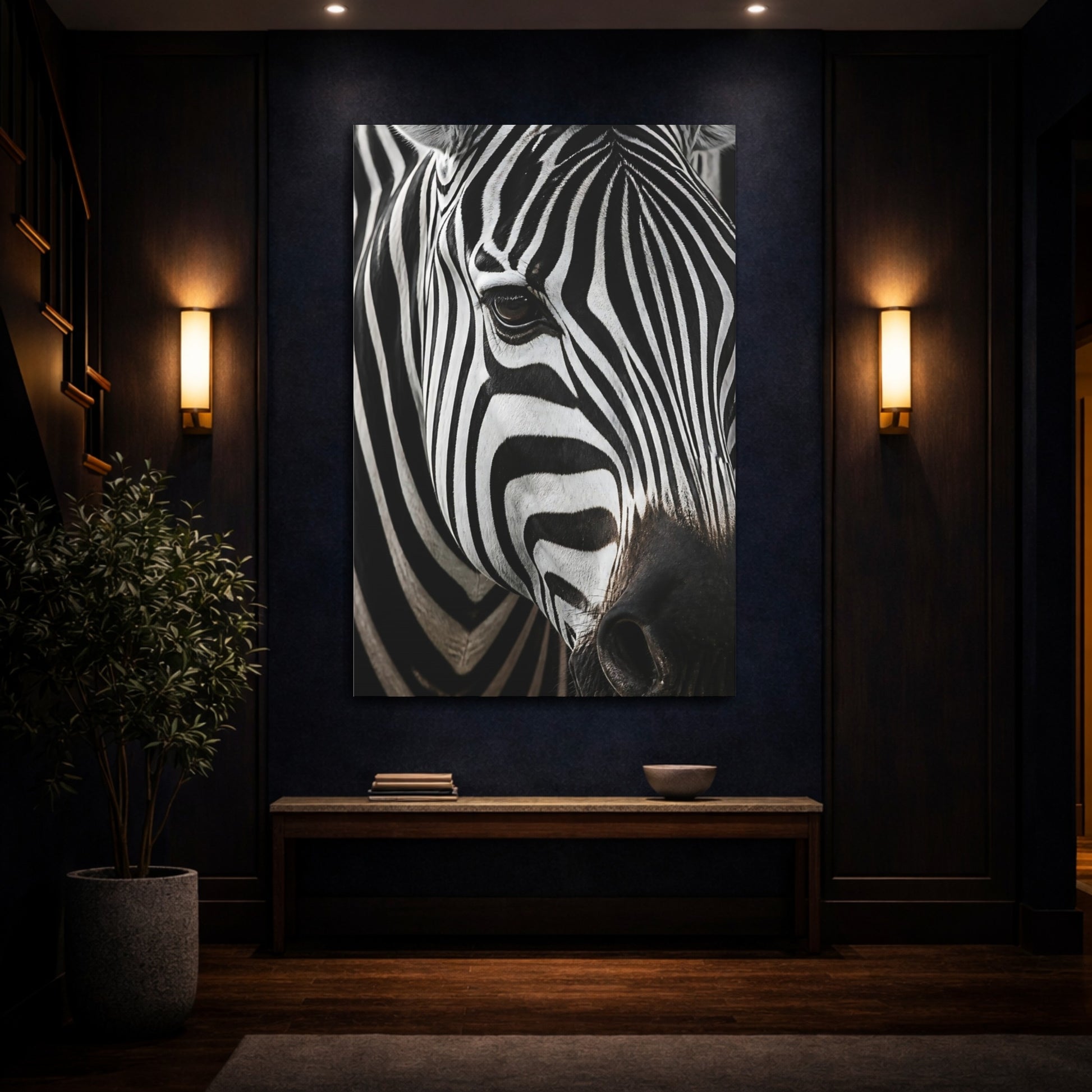 Mockup 4. Animals Zebra Portrait Close-Up shown as canvas print