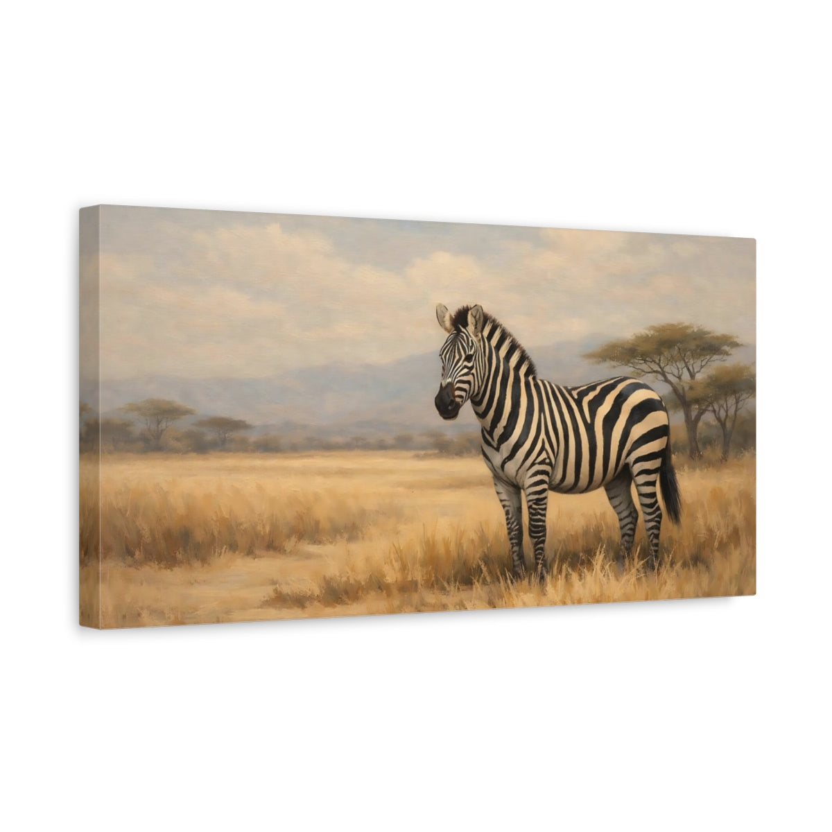 Side Mockup 3. Animals Zebra Zebra Savanna shown as stretched canvas wall art