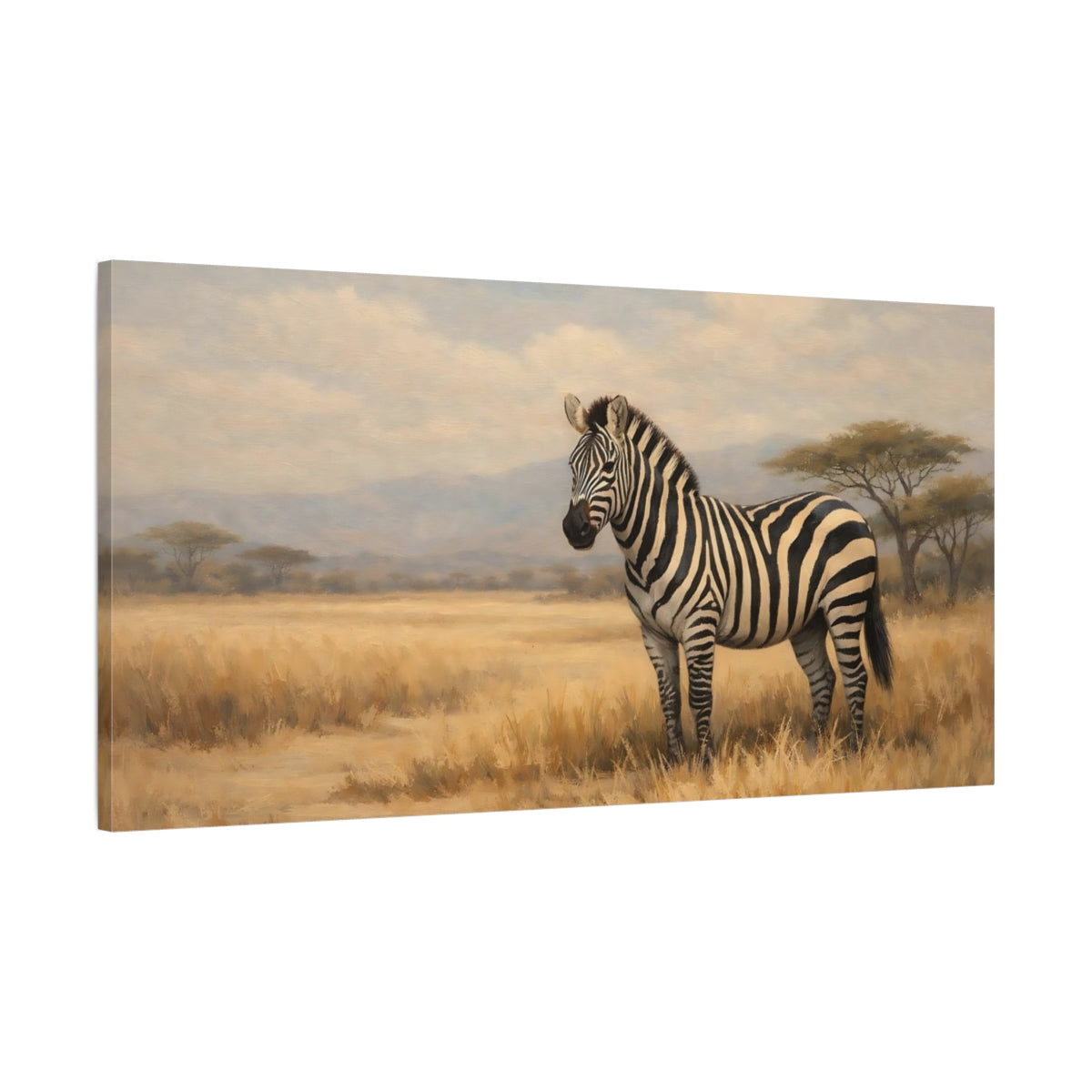 Side Mockup 1. Animals Zebra Zebra Savanna shown as stretched canvas wall art