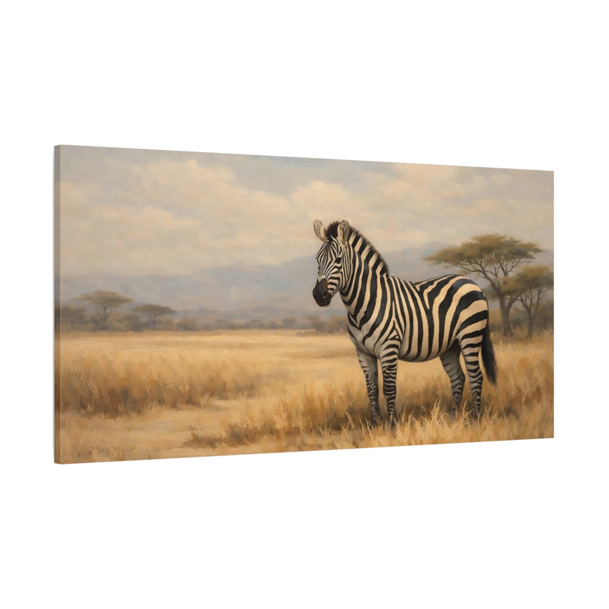 Main Mockup. Animals Zebra Zebra Savanna shown as stretched canvas wall art