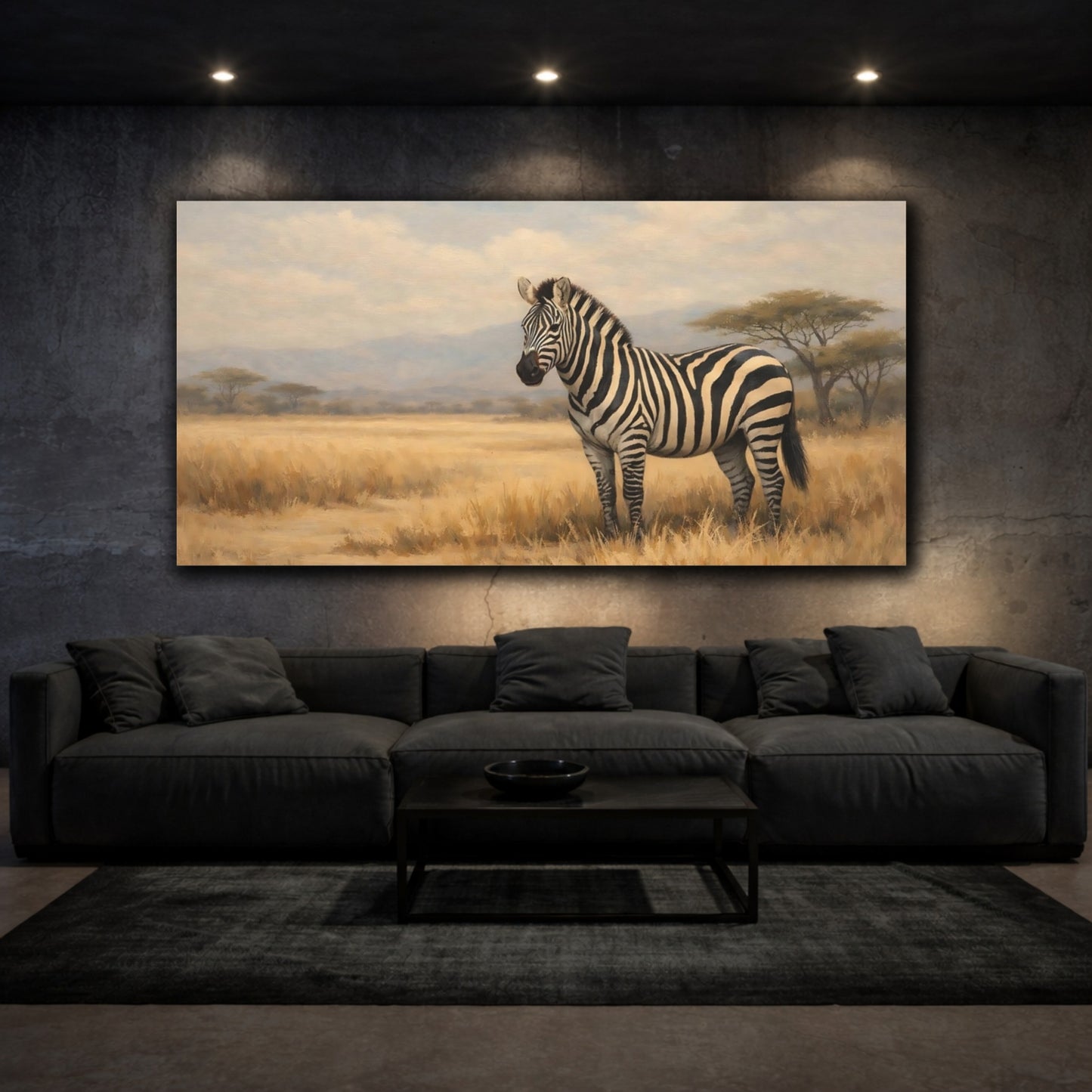 Mockup 2. Animals Zebra Zebra Savanna shown as stretched canvas wall art
