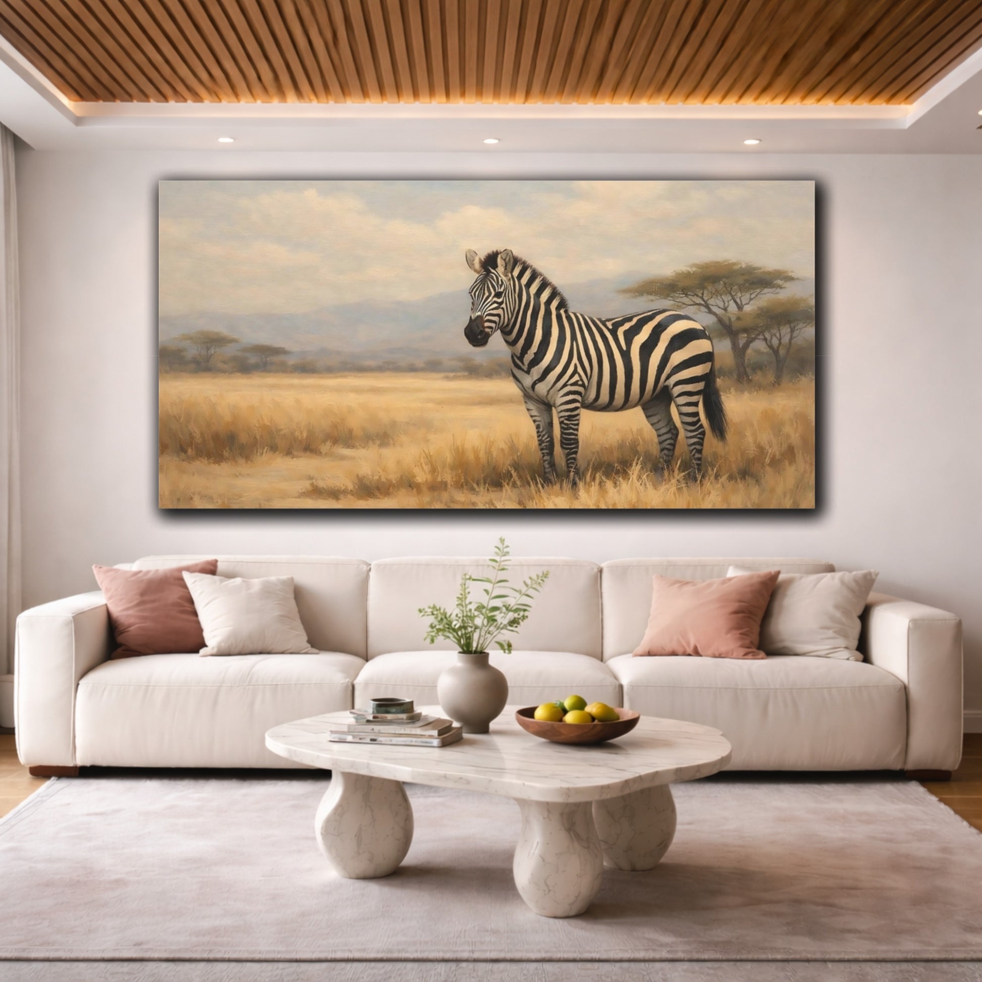 Mockup 3. Animals Zebra Zebra Savanna shown as stretched canvas wall art