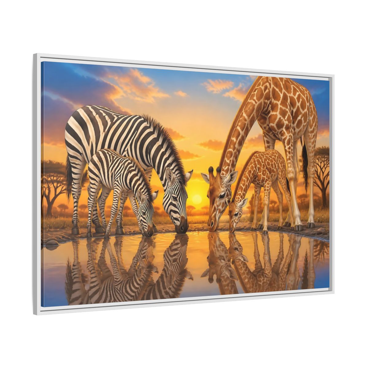 Side Mockup 7. Animals Zebras Giraffes Safari Animals Sunset shown as stretched canvas wall art