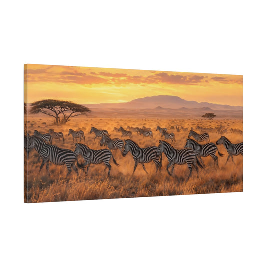 Main Mockup. Animals Zebras Golden Zebras shown as stretched canvas wall art