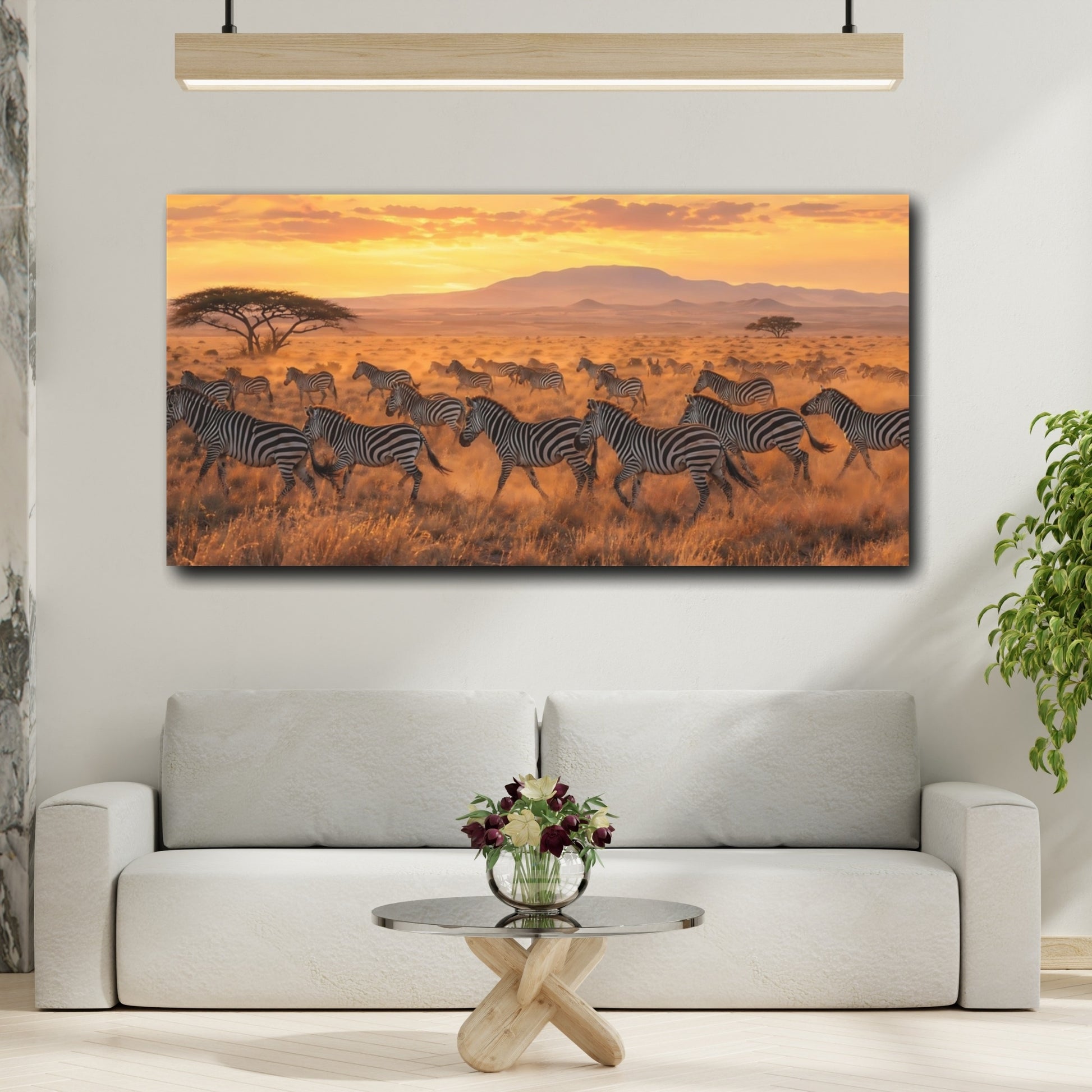 Mockup 3. Animals Zebras Golden Zebras shown as stretched canvas wall art
