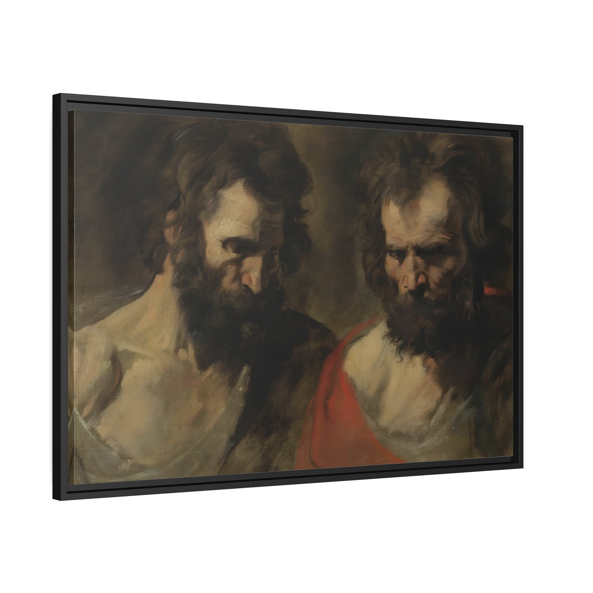 Anthony van Dyck Two Bearded Man - Framed Canvas Wall Art Print in Black Frame