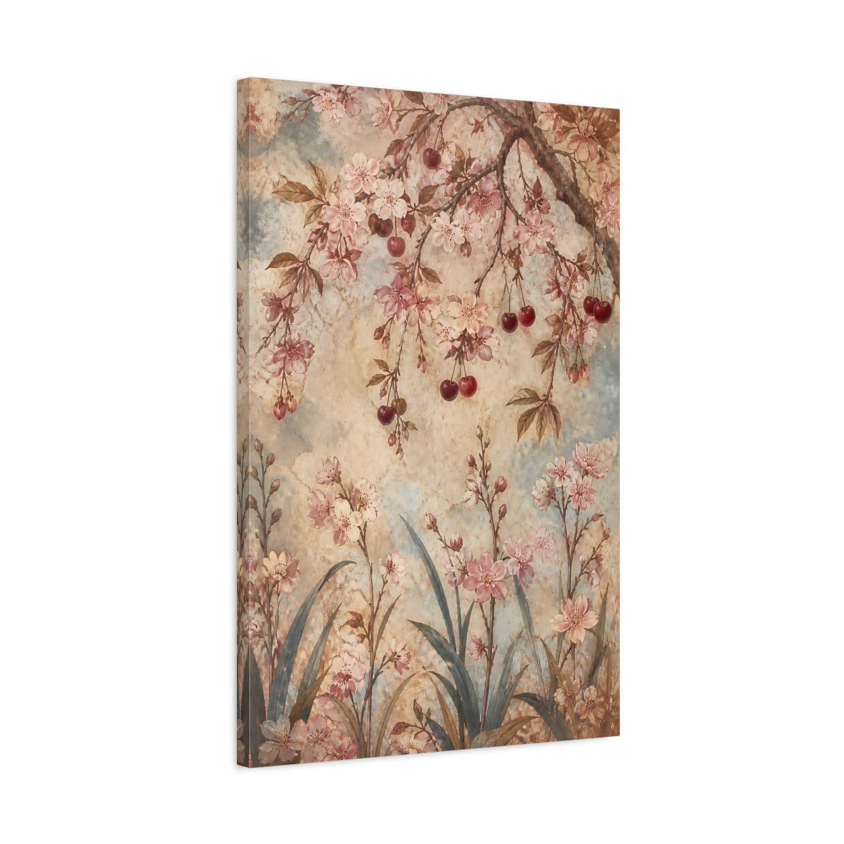 Side Mockup 2. Antique Cherry Blossom Flowers shown as canvas print