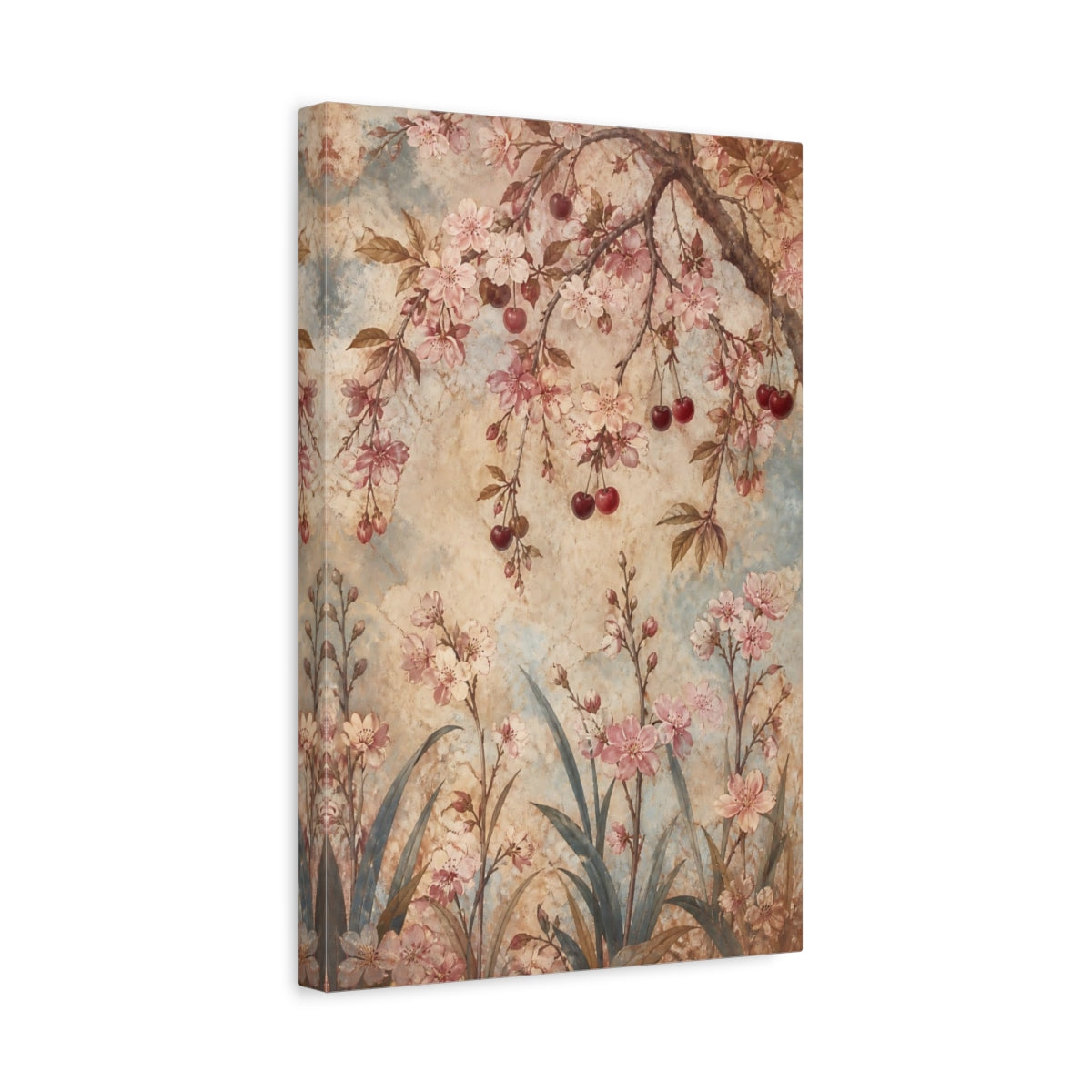 Side Mockup 4. Antique Cherry Blossom Flowers shown as canvas print