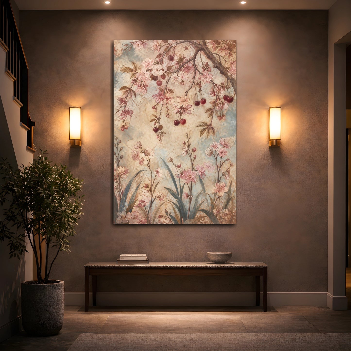 Mockup 2. Antique Cherry Blossom Flowers shown as canvas print