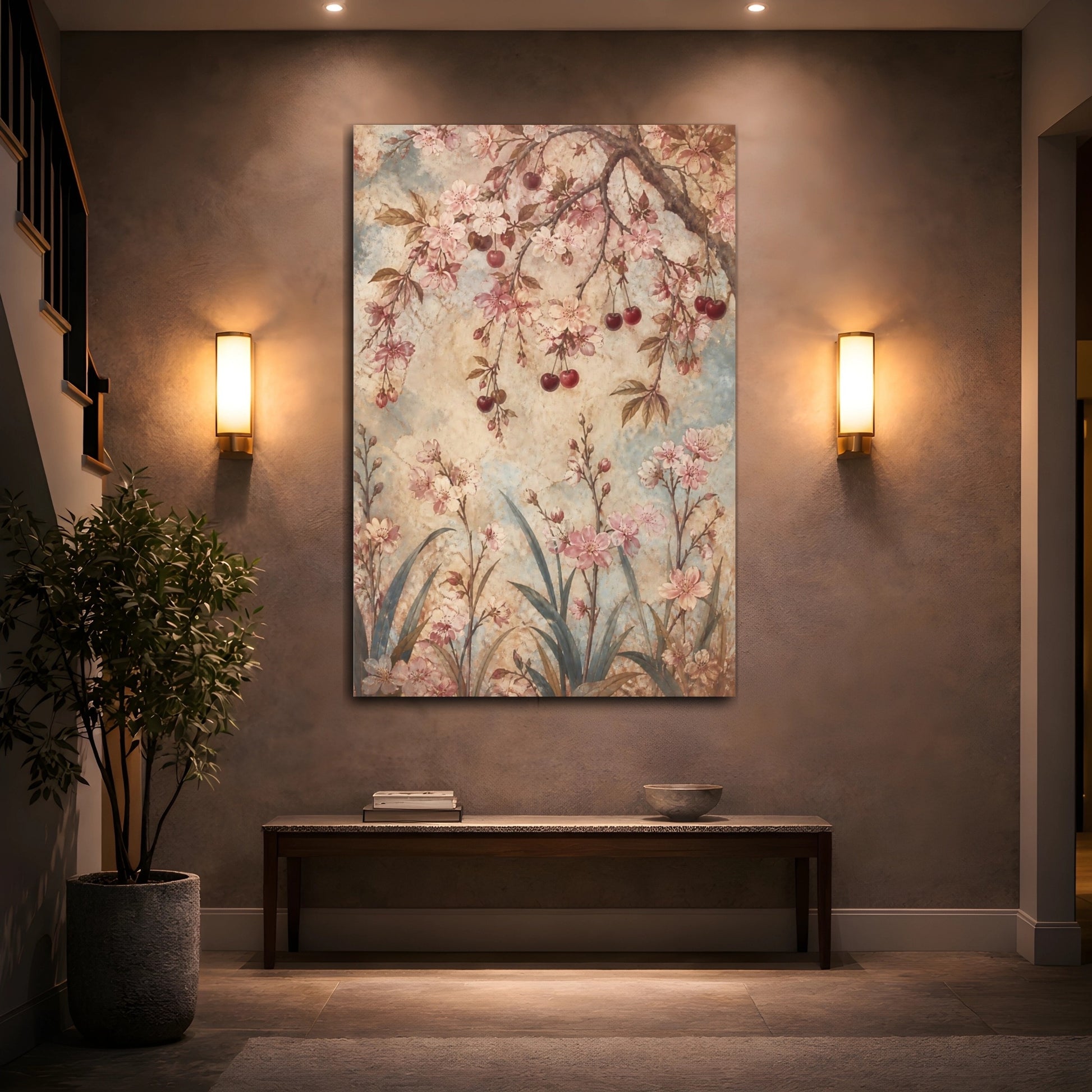 Mockup 2. Antique Cherry Blossom Flowers shown as canvas print