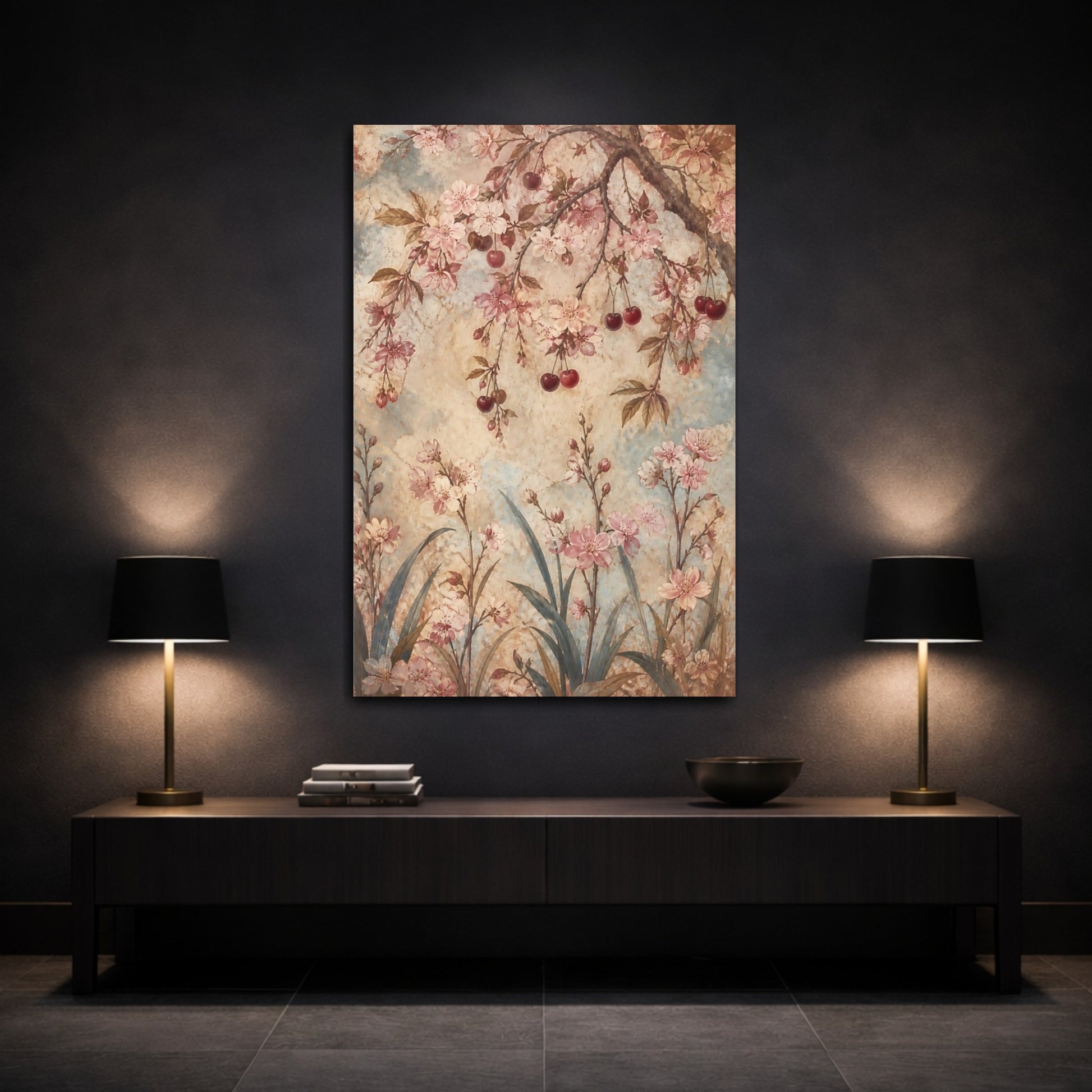 Mockup 3. Antique Cherry Blossom Flowers shown as canvas print