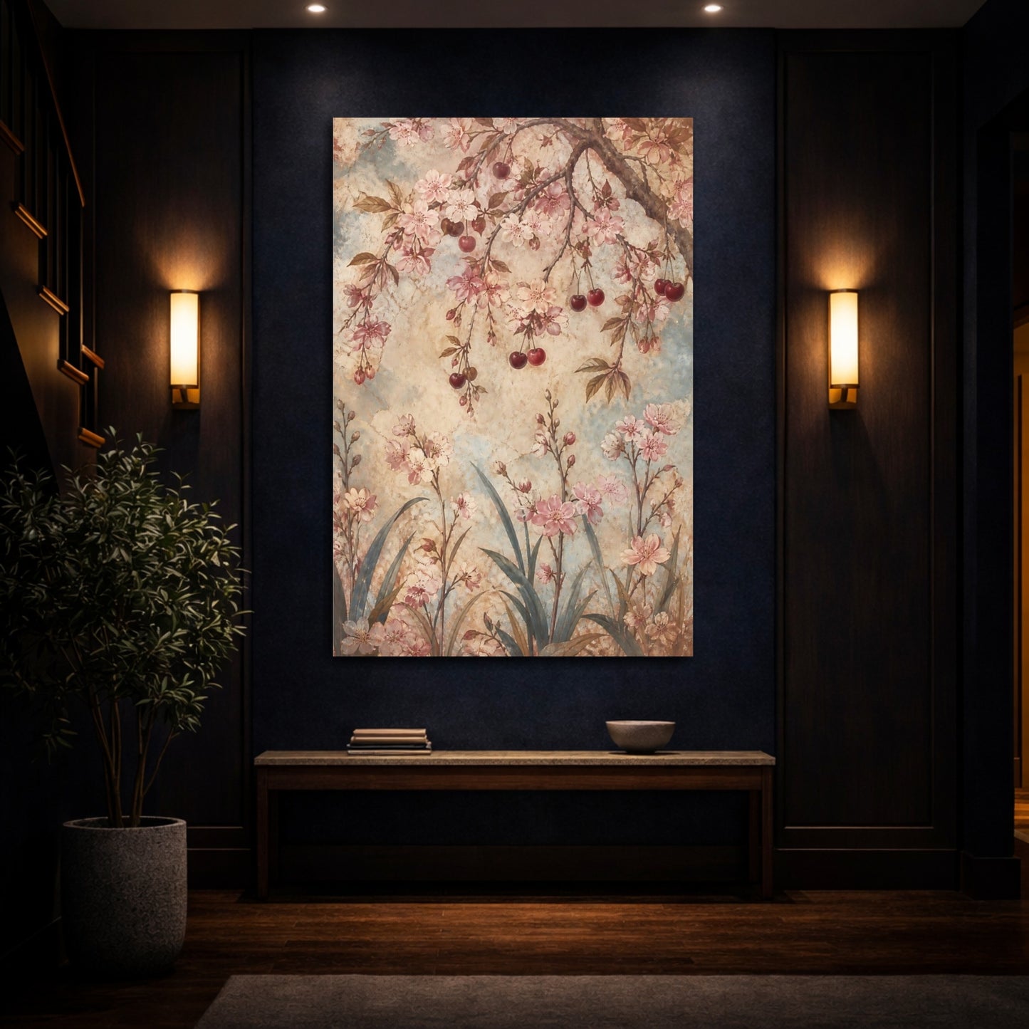 Mockup 4. Antique Cherry Blossom Flowers shown as canvas print