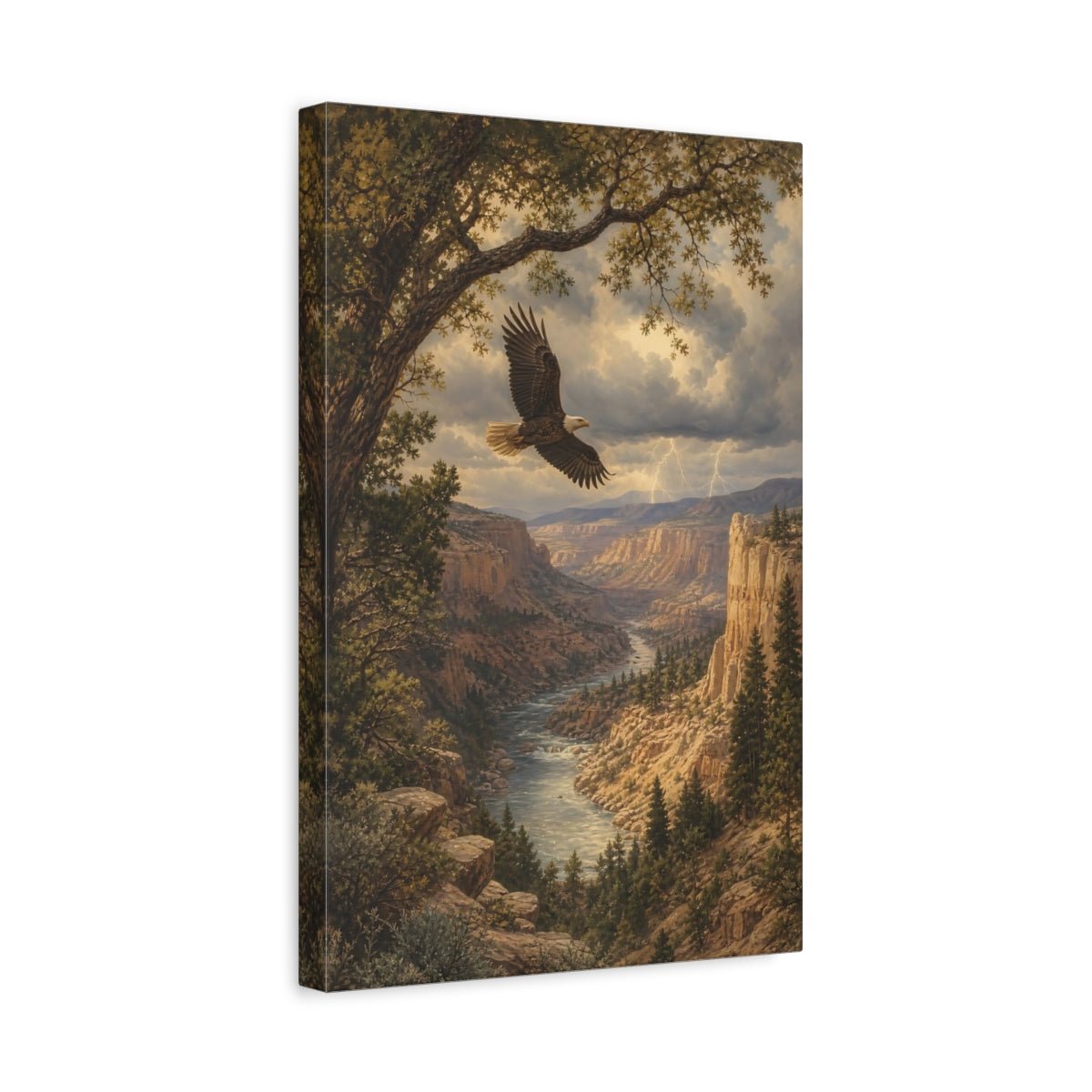 Antique Lithograph Landscape Illustration Eagle Over Canvas Print – Living Room, Large Wall - YesArtYes