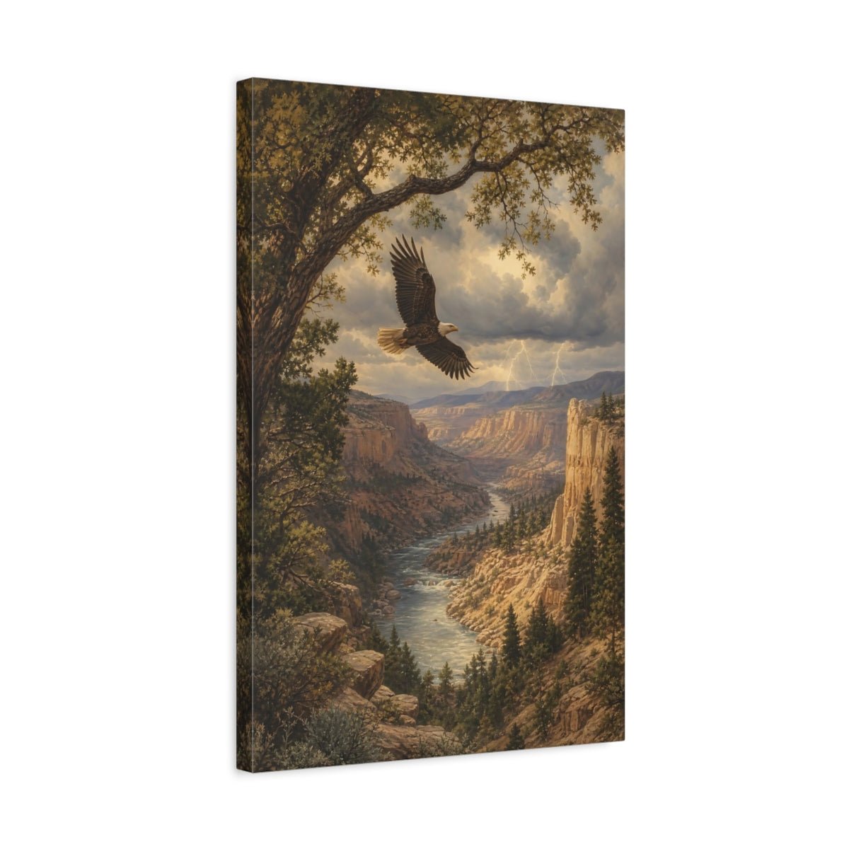 Antique Lithograph Landscape Illustration Eagle Over Canvas Print – Living Room, Large Wall - YesArtYes