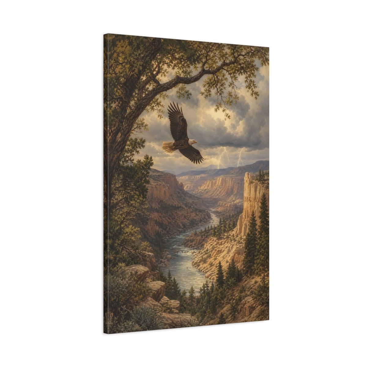Antique Lithograph Landscape Illustration Eagle Over Canvas Print – Living Room, Large Wall - YesArtYes