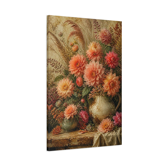 Main Mockup. Antique Peach Dahlia Bouquet shown as canvas print