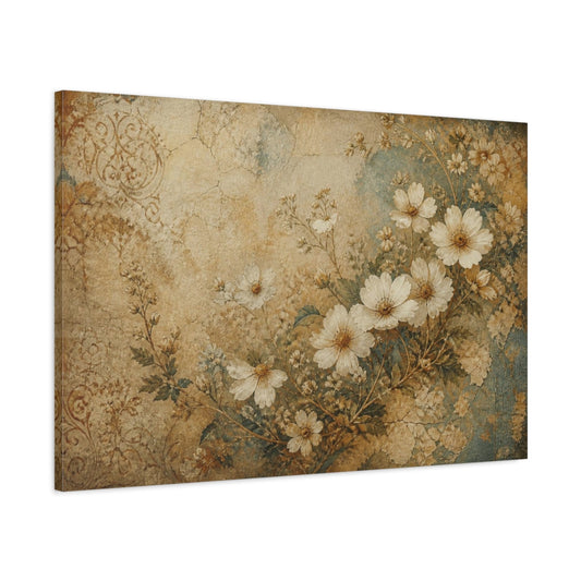 Main Mockup. Antique White Wildflowers shown as canvas print