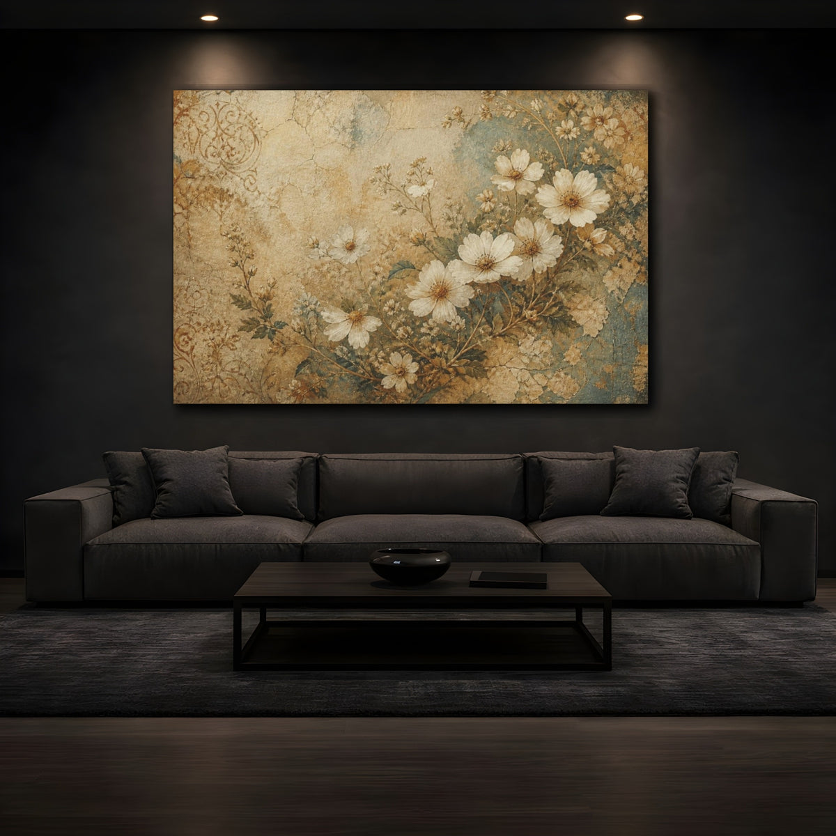 Mockup 3. Antique White Wildflowers shown as canvas print