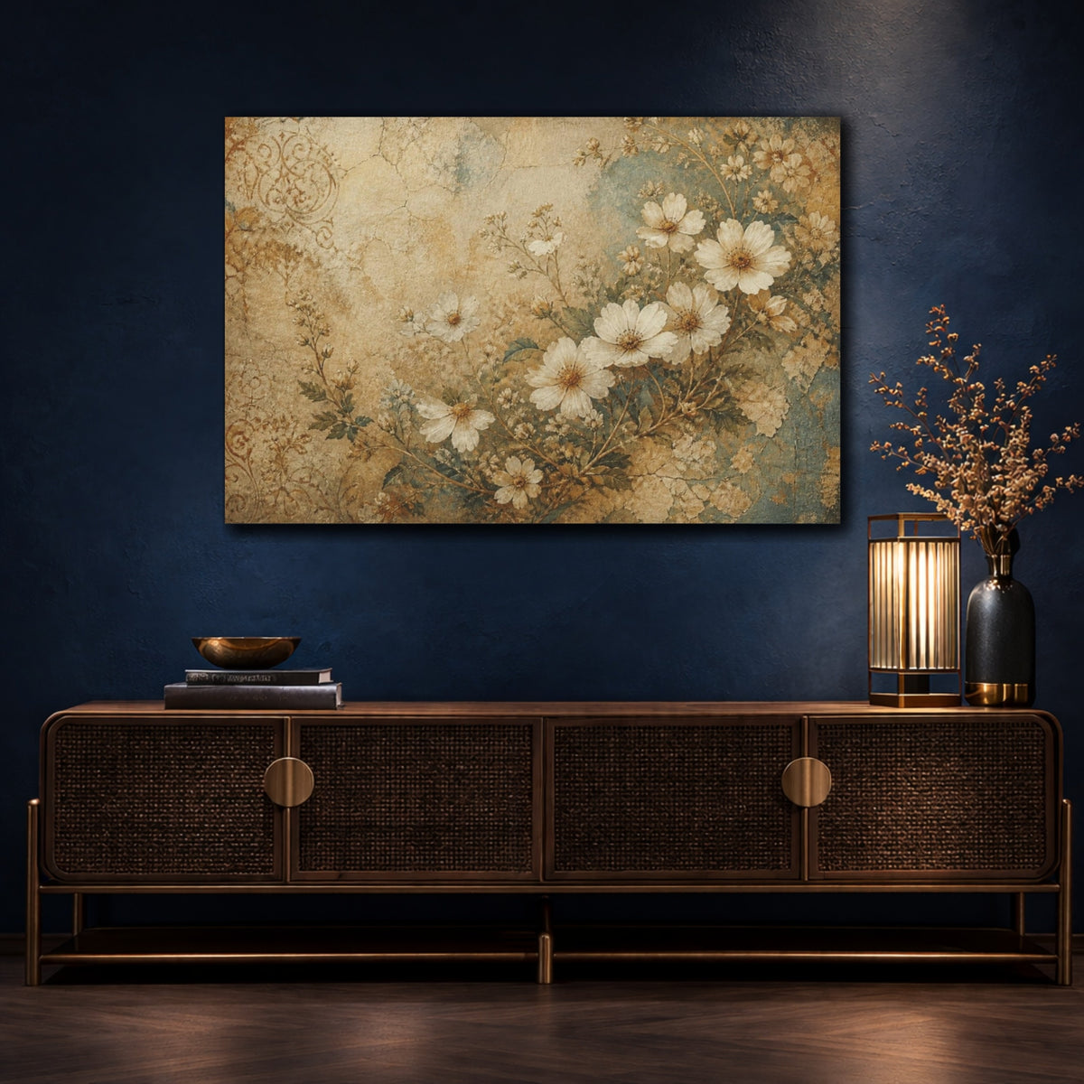 Mockup 4. Antique White Wildflowers shown as canvas print