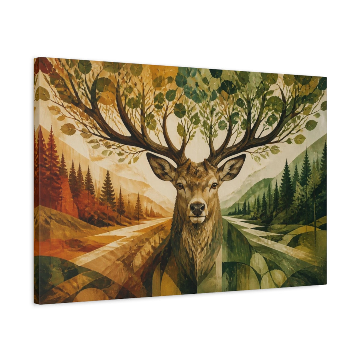 Side Mockup 2. Antler Forest Illusion shown as canvas print
