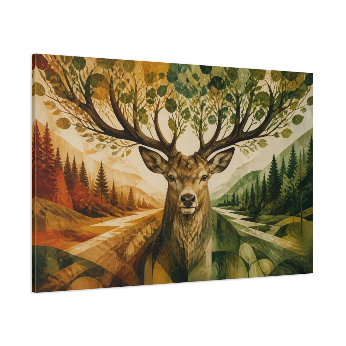 Side Mockup 1. Antler Forest Illusion shown as canvas print