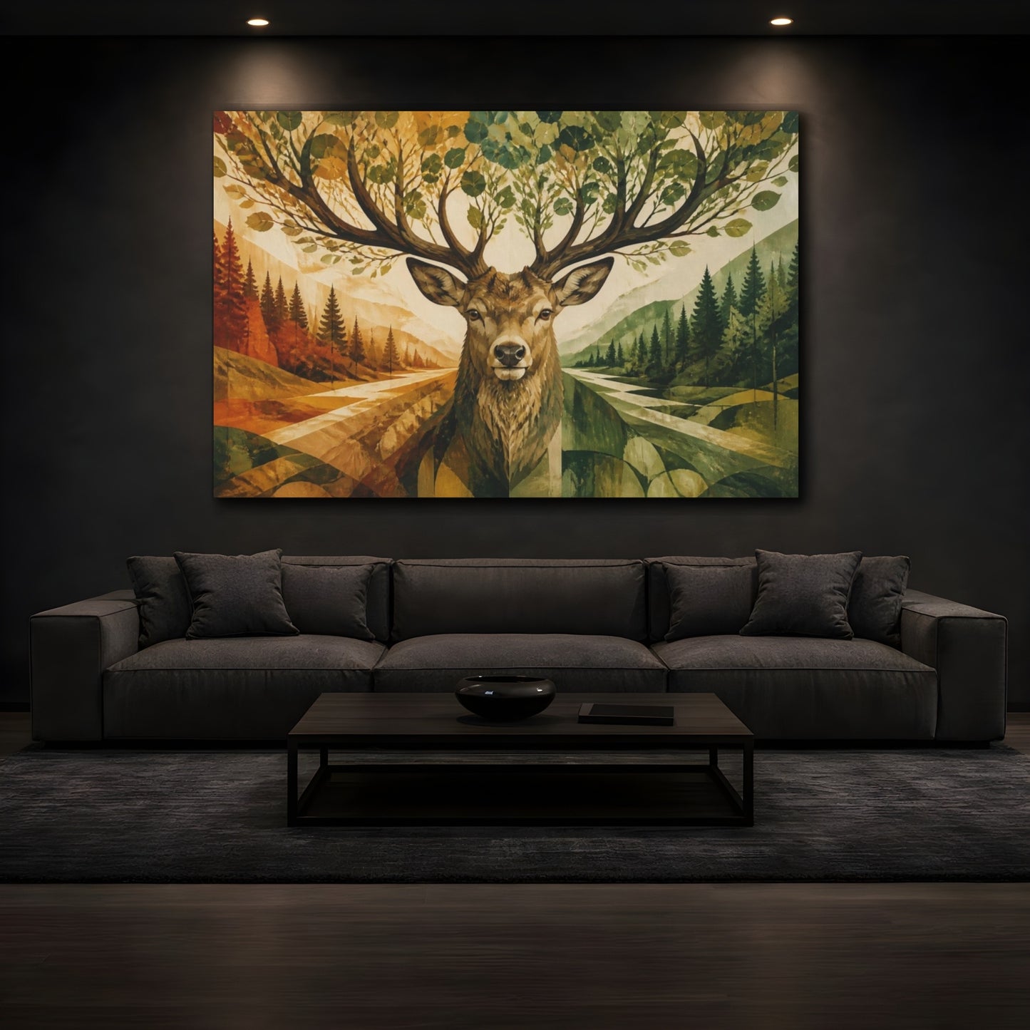 Mockup 3. Antler Forest Illusion shown as canvas print